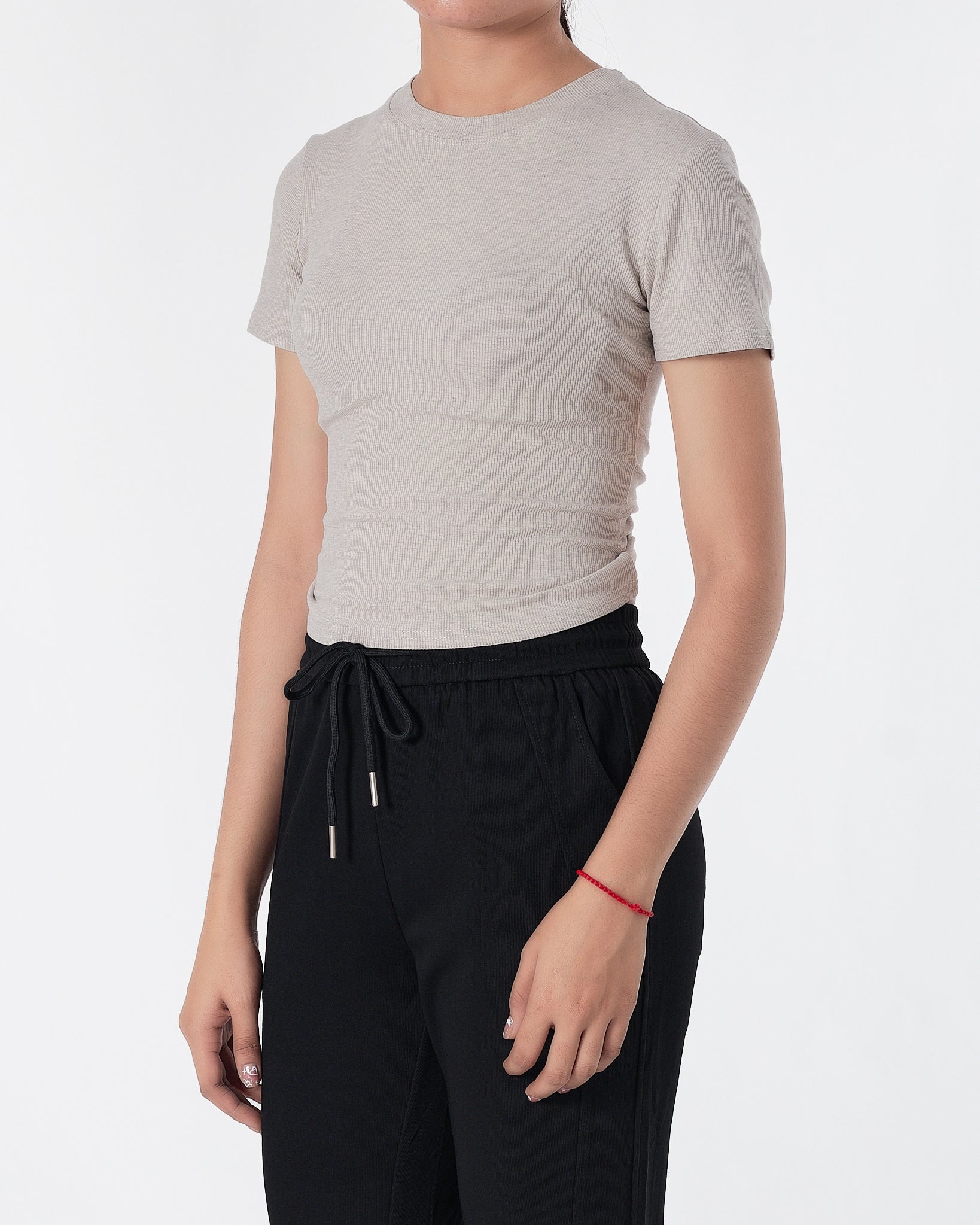 Plain Color Side String Lady Grey T-Shirt 10.90