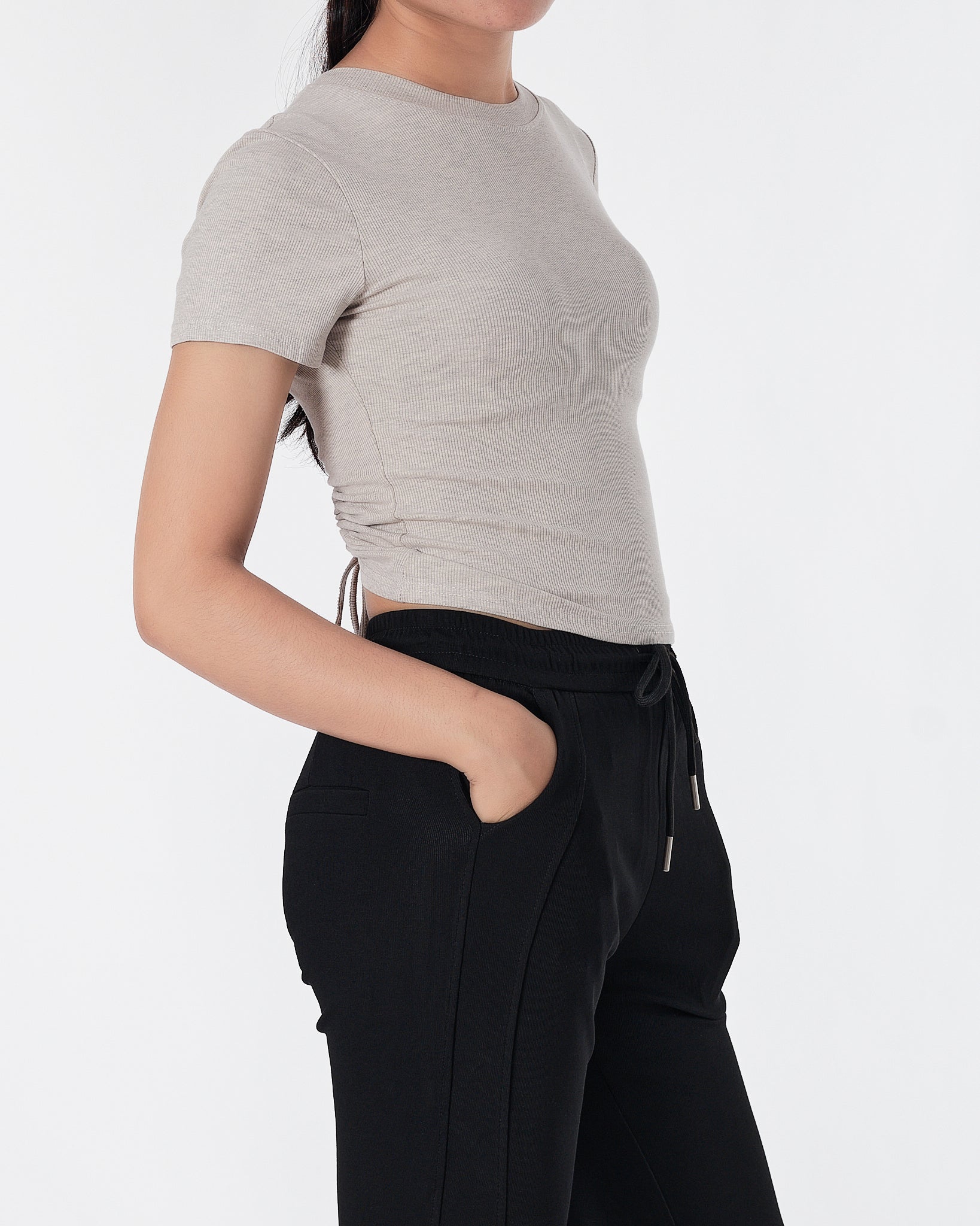 Plain Color Side String Lady Grey T-Shirt 10.90