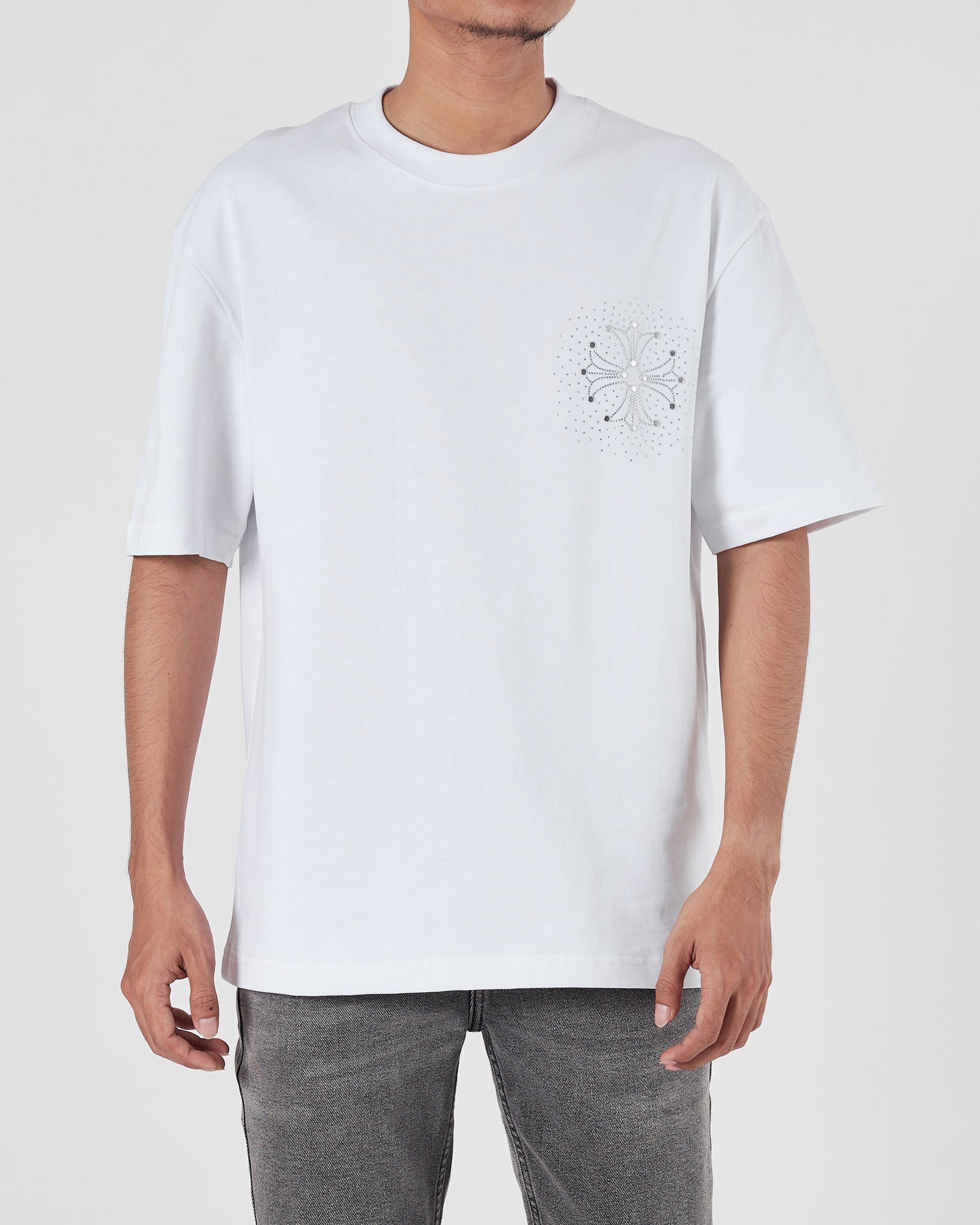CH Rhinestone Front and Back Logo Men White T-Shirt 23.90