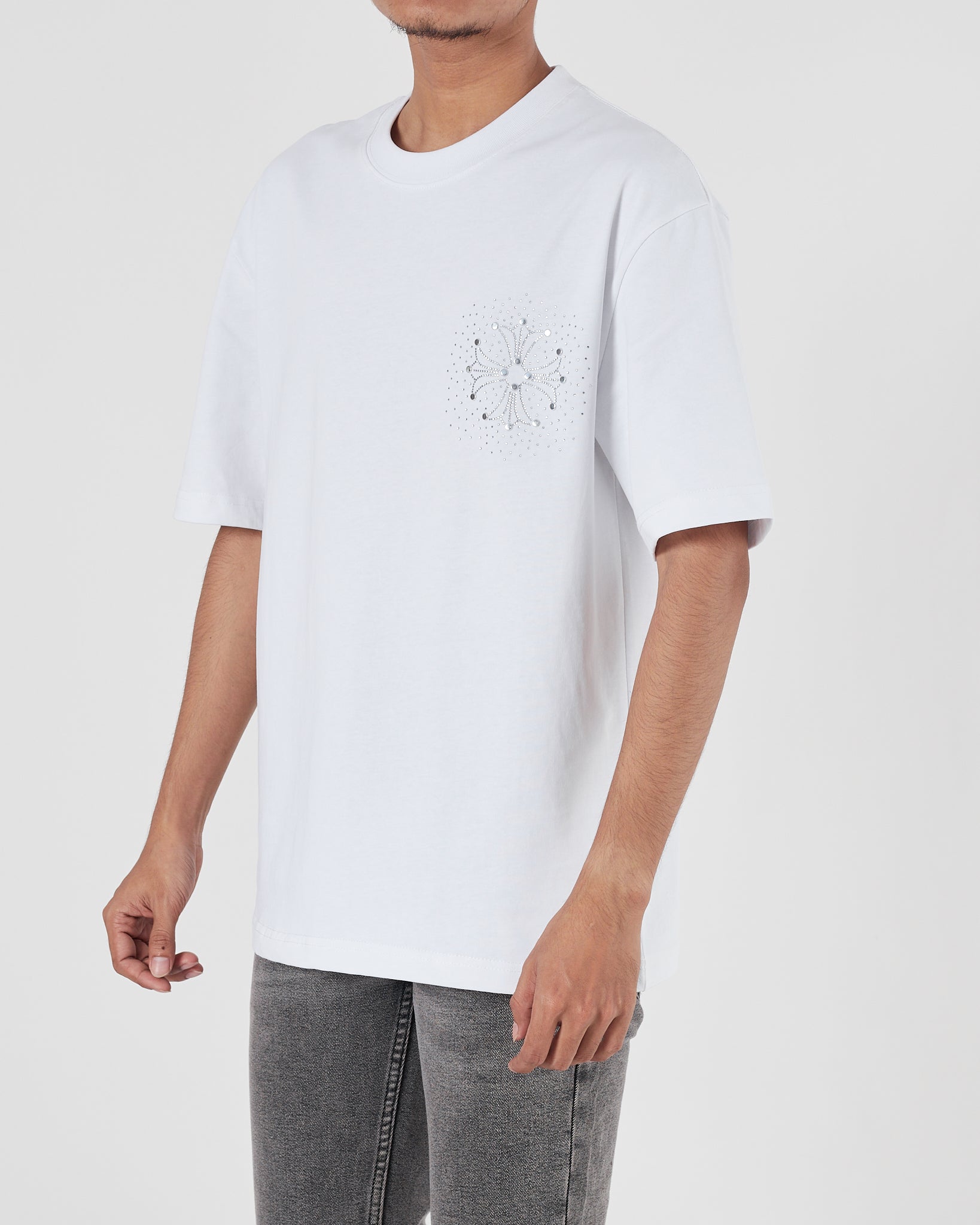 CH Rhinestone Front and Back Logo Men White T-Shirt 23.90