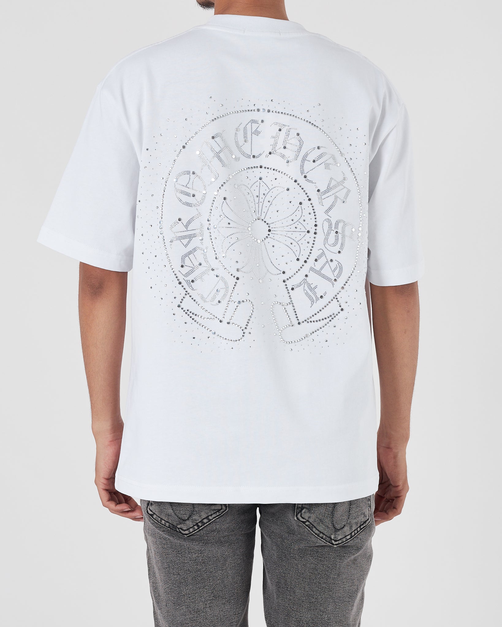 CH Rhinestone Front and Back Logo Men White T-Shirt 23.90