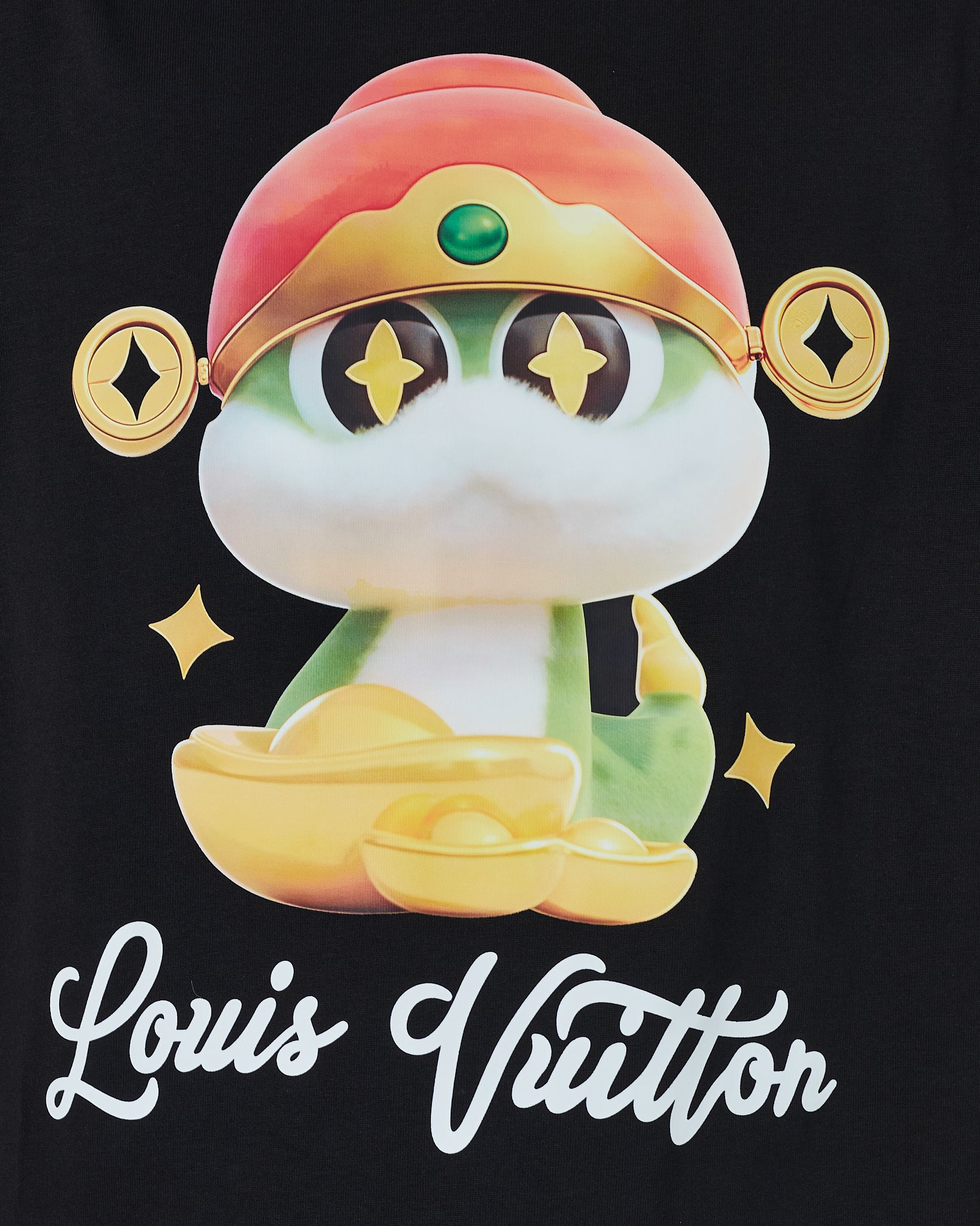 LV Snake Cartoon Printed Men Black T-Shirt 21.90