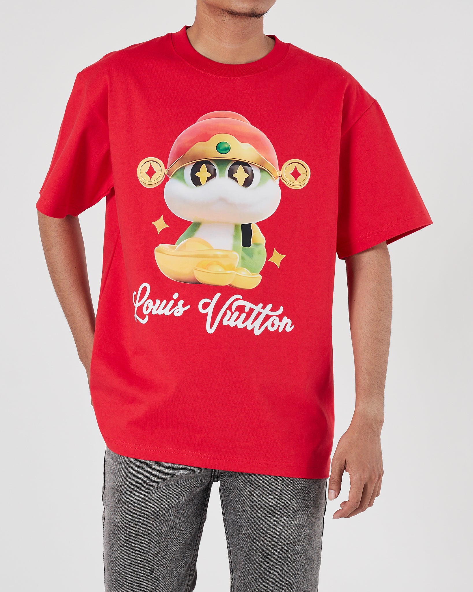 LV Snake Cartoon Printed Men Red T-Shirt 21.90