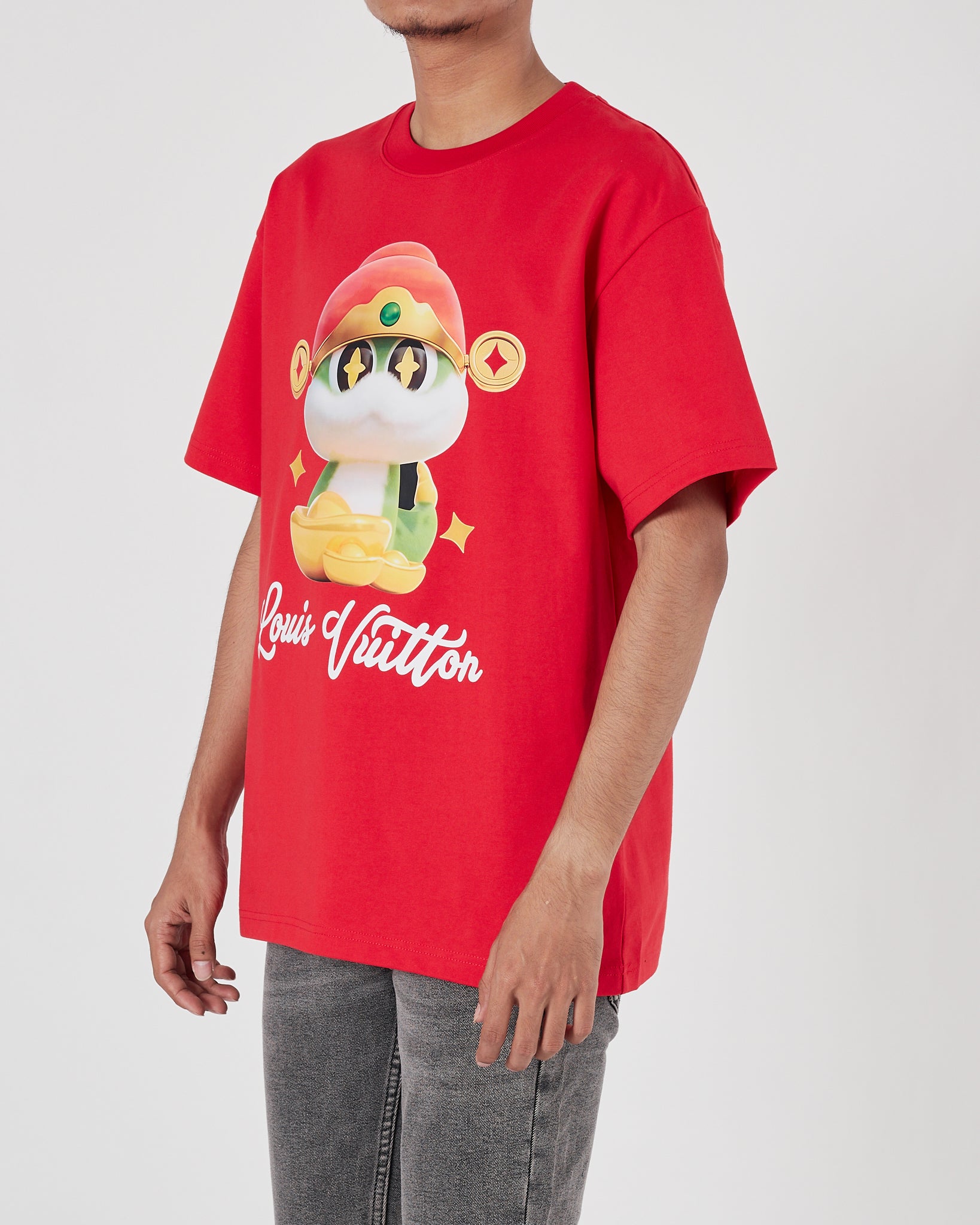 LV Snake Cartoon Printed Men Red T-Shirt 21.90