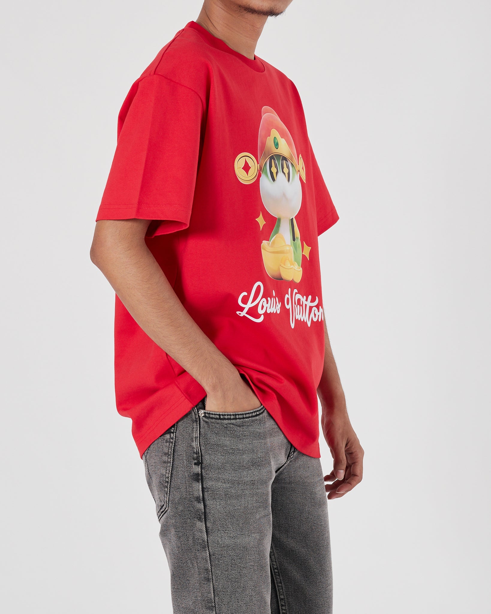 LV Snake Cartoon Printed Men Red T-Shirt 21.90