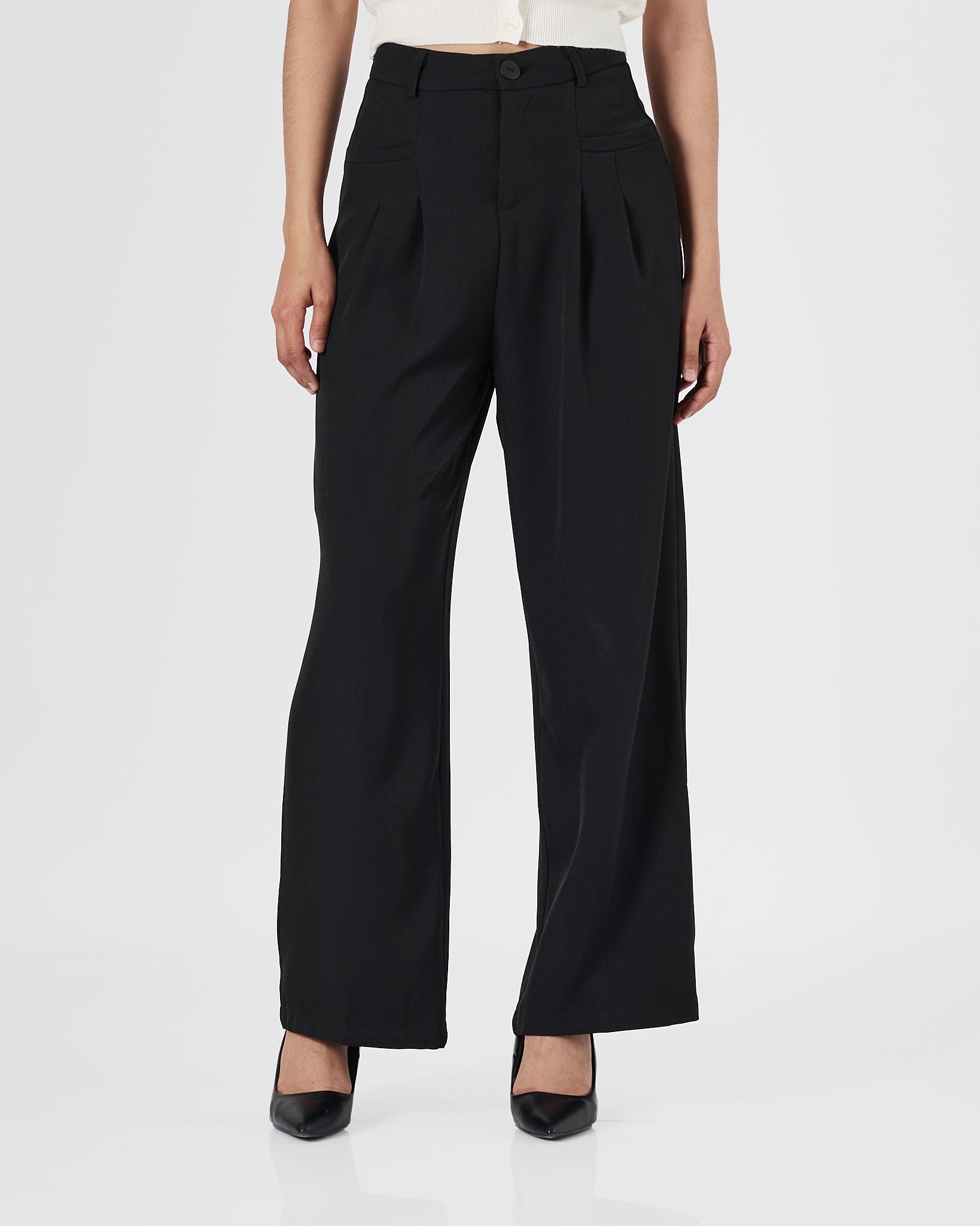 High Waist Wide Leg Lady Black Pants 32.90