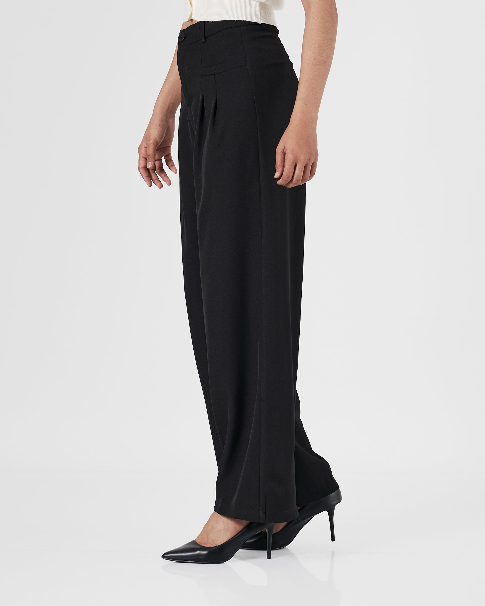 High Waist Wide Leg Lady Black Pants 32.90