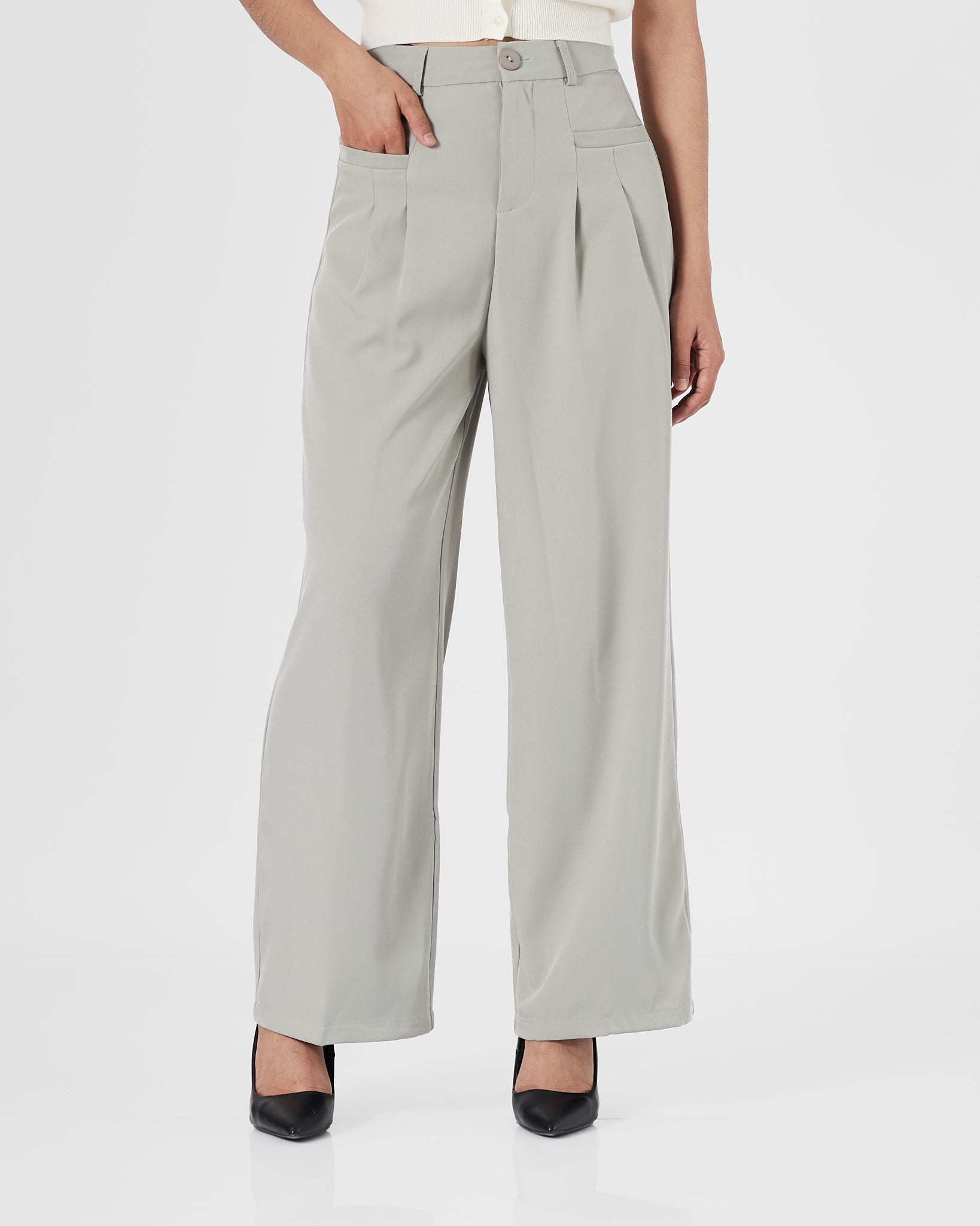 High Waist Wide Leg Lady Grey Pants 30.90