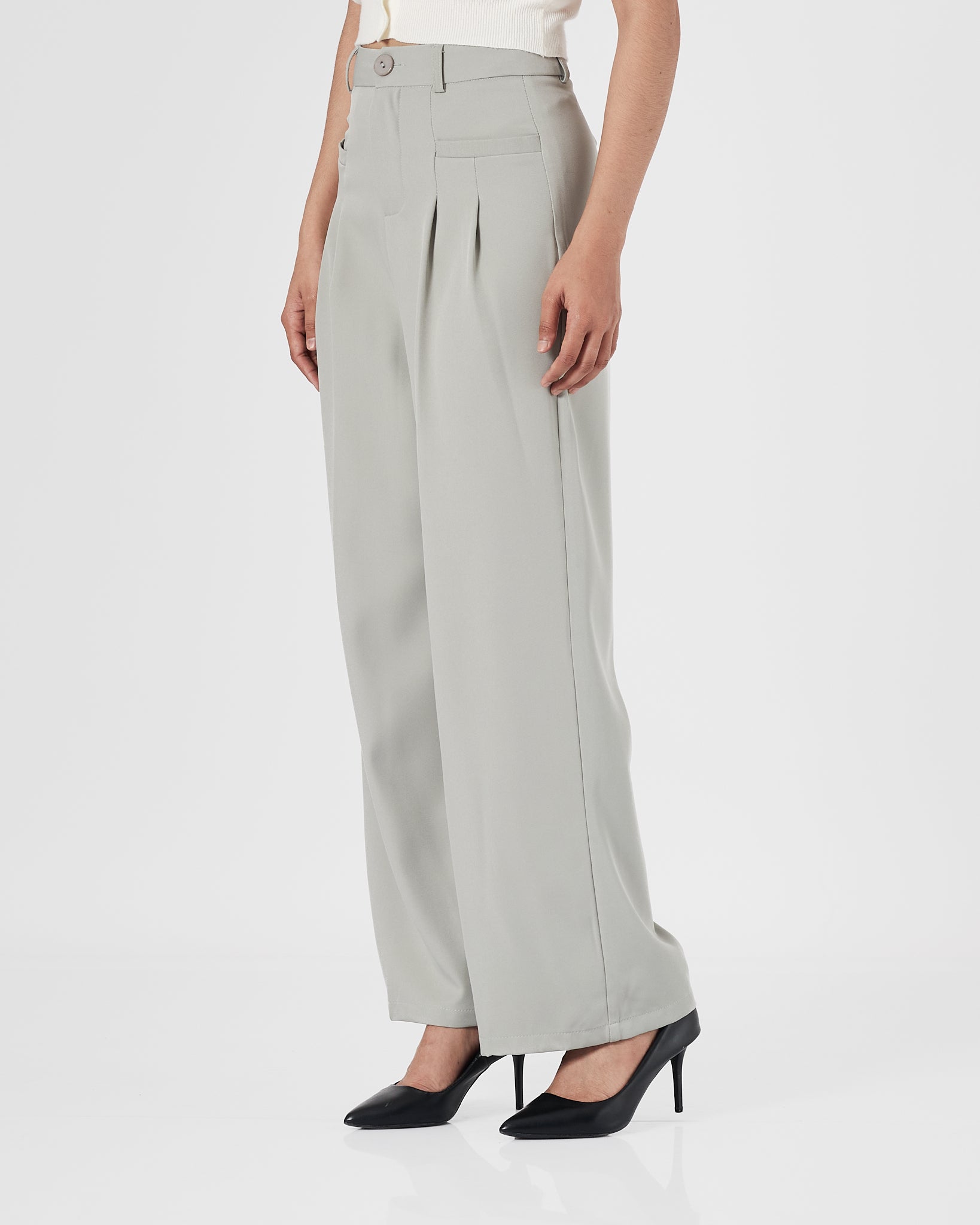 High Waist Wide Leg Lady Grey Pants 30.90