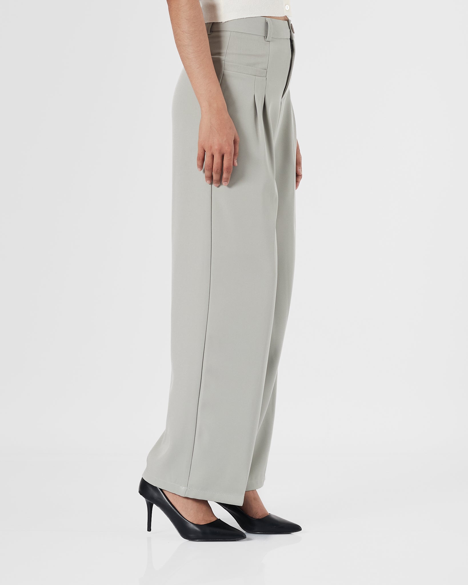 High Waist Wide Leg Lady Grey Pants 30.90