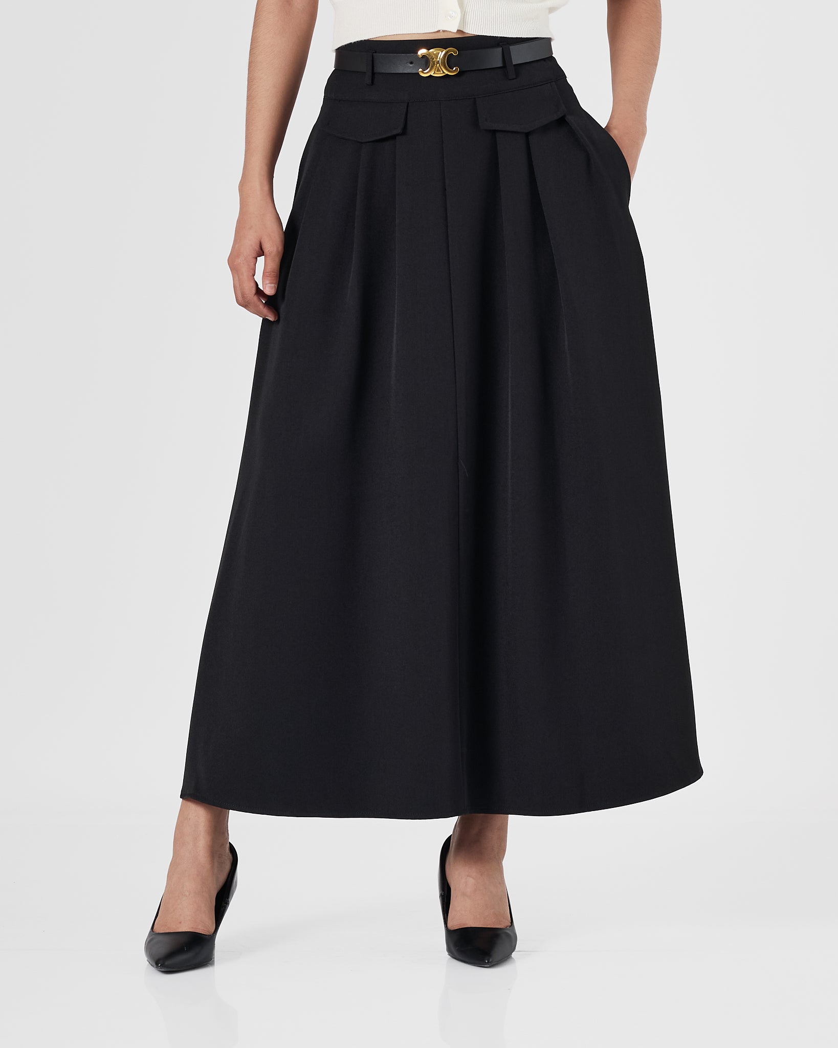 Front Pocket High Waist Lady Black Skirts 30.90