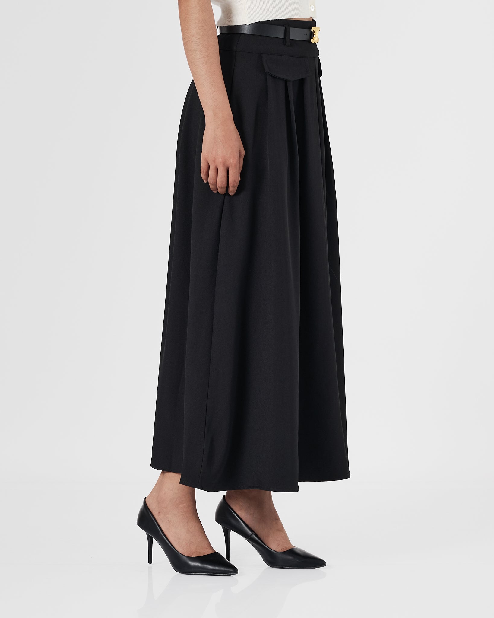 Front Pocket High Waist Lady Black Skirts 30.90