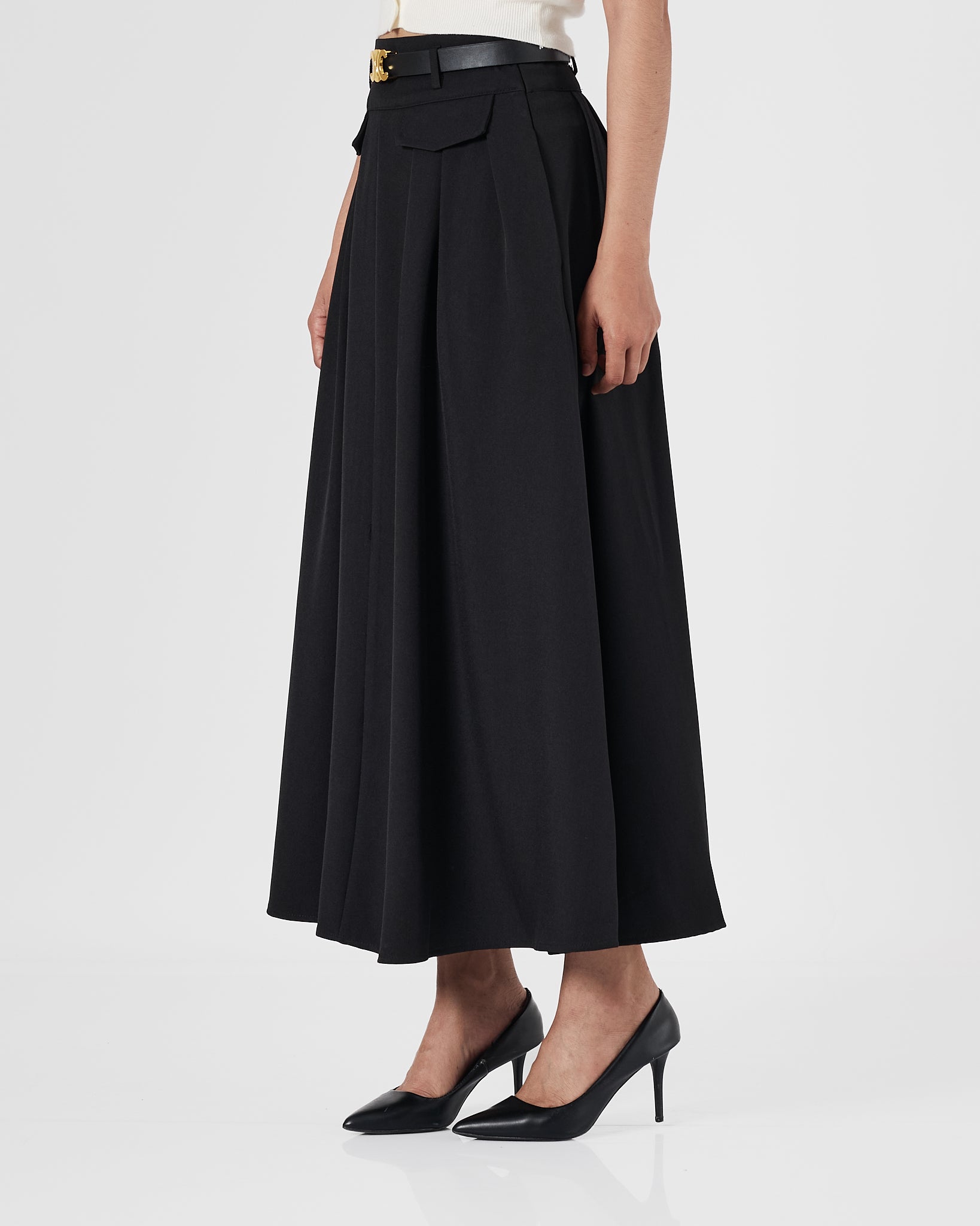 Front Pocket High Waist Lady Black Skirts 30.90