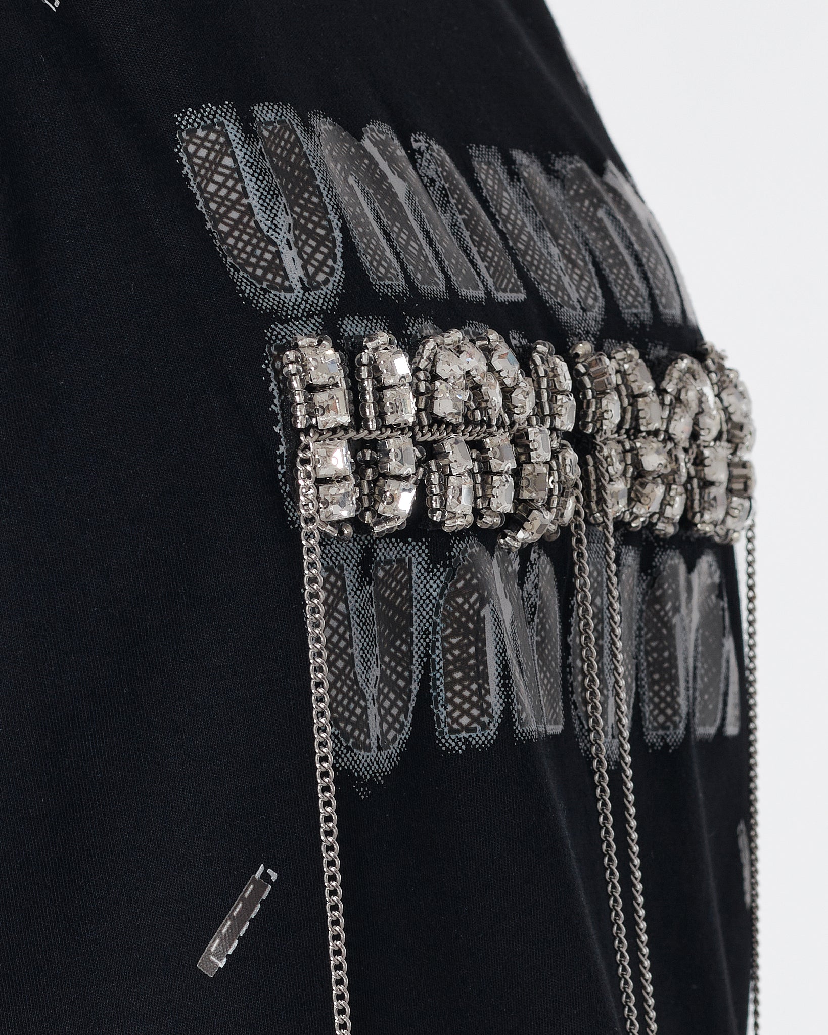 MIU Rhinestone Dripping Chain Lady Black T-Shirt 28.90