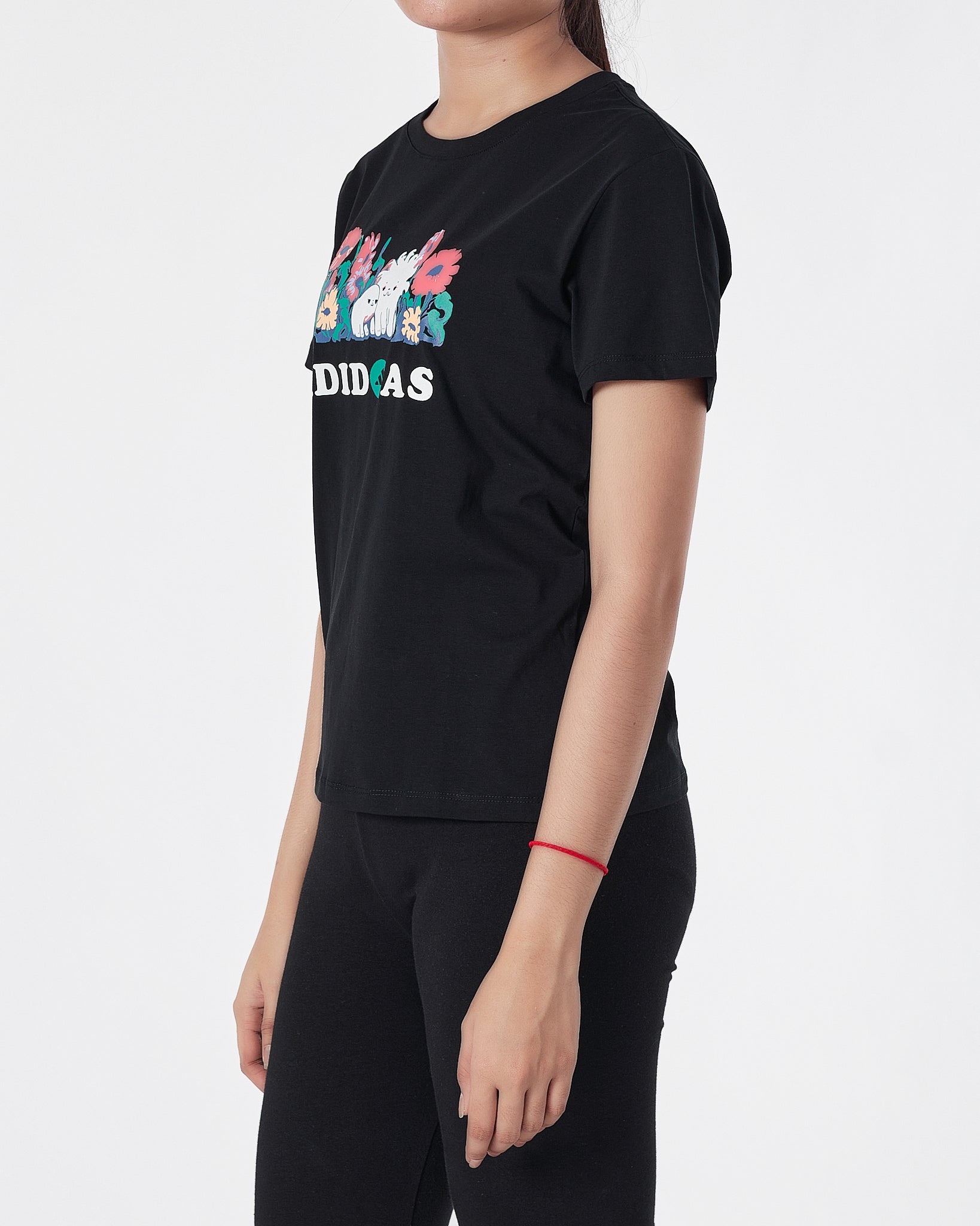 ADI Floral Logo Printed Lady Black T-Shirt 14.50
