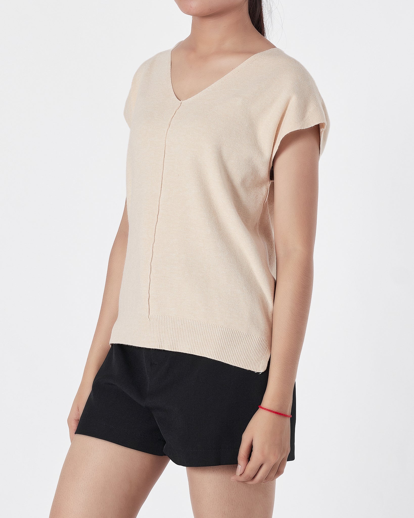 V Neck Soft Knit Lady Cream Tank Top 13.90