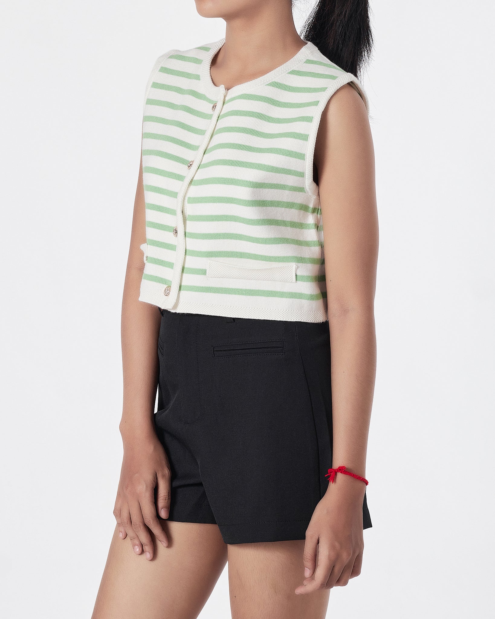 Striped Lady Front Button Green Crop Top 15.90