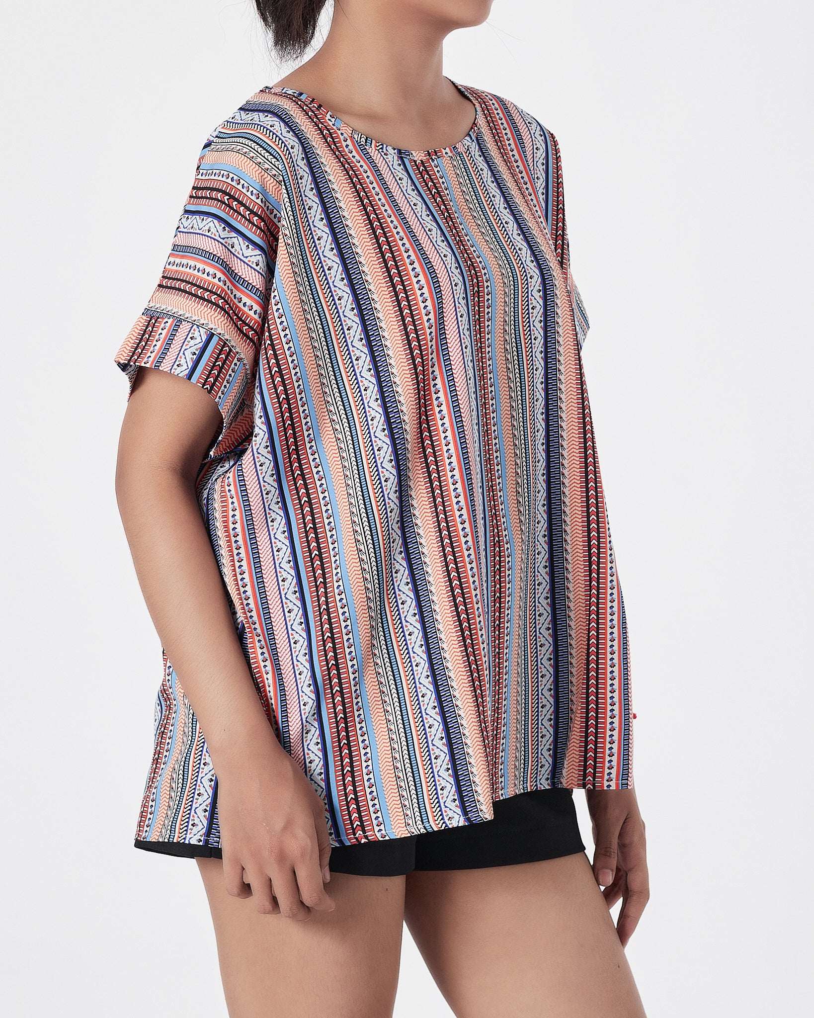Striped Over Printed Lady Shirts Short Sleeve 12.90