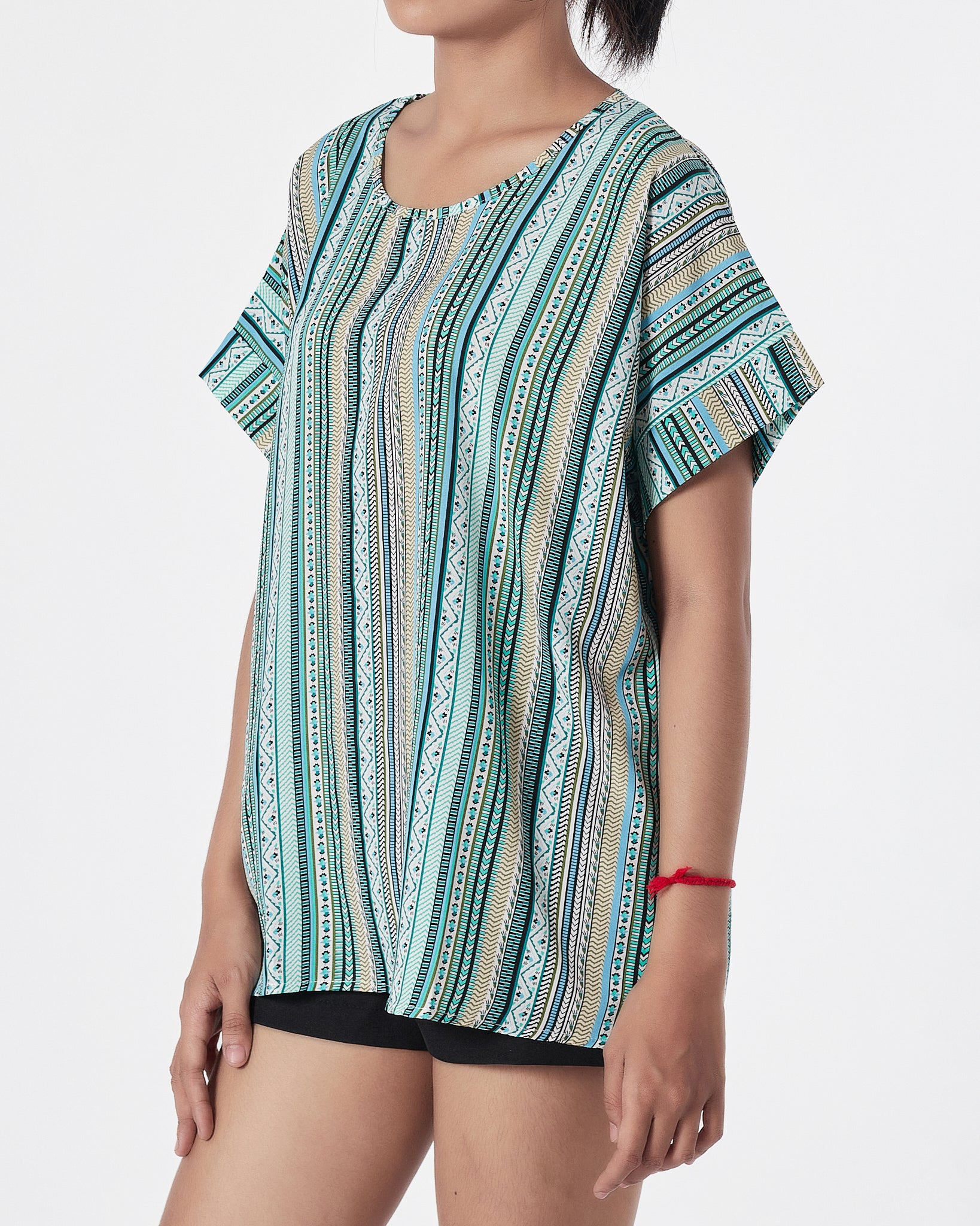 Striped Over Printed Lady Shirts Short Sleeve 12.90