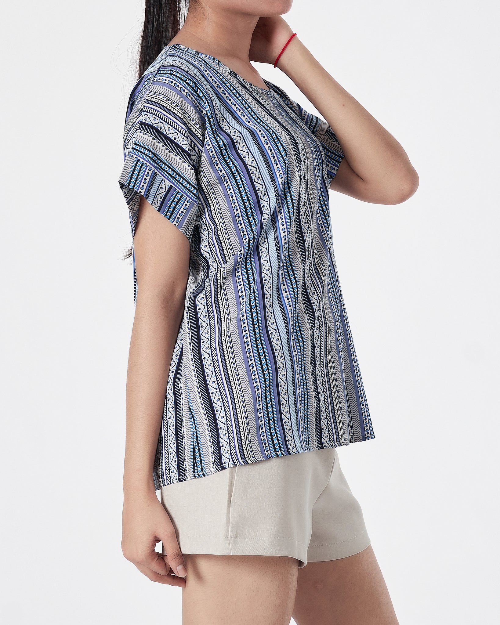 Striped Over Printed Lady Shirts Short Sleeve 12.90