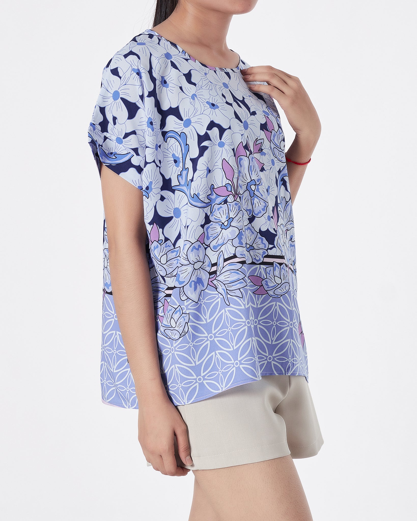 Floral Over Printed Lady Shirts Short Sleeve 12.90