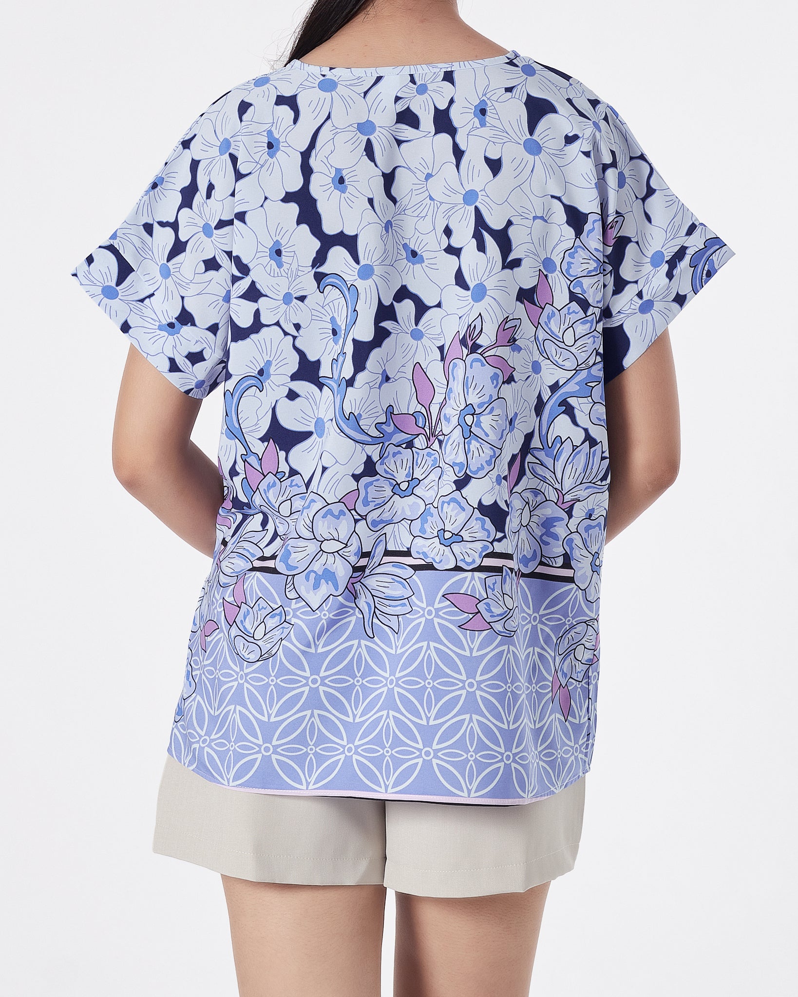 Floral Over Printed Lady Shirts Short Sleeve 12.90