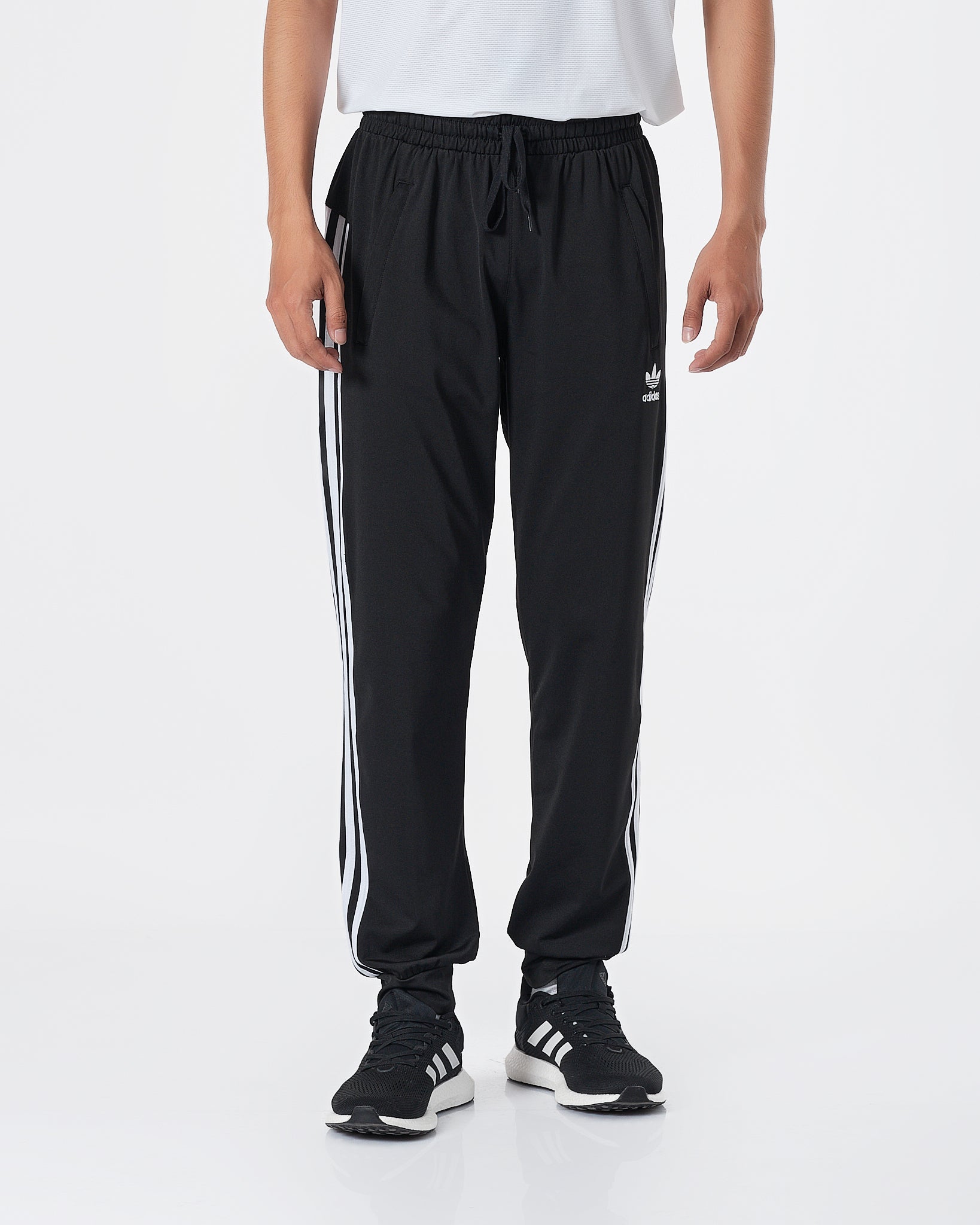 ADI White Striped Logo Embroidered Men Black Track Pants 16.90
