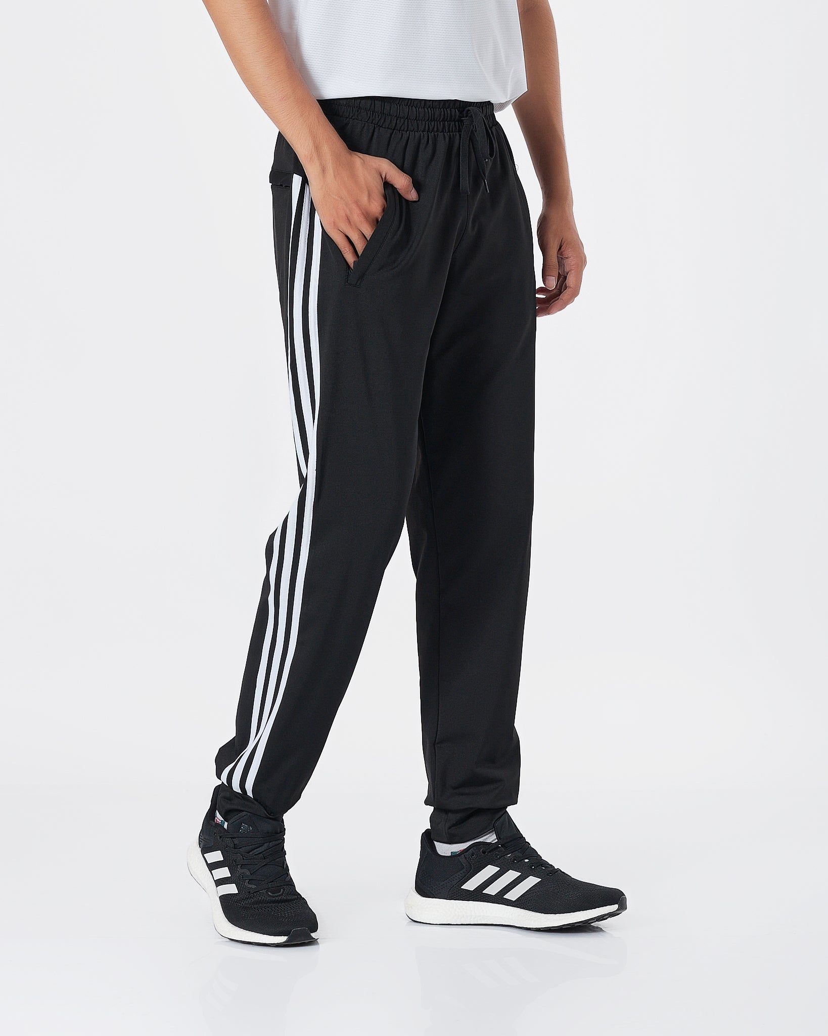 ADI White Striped Logo Embroidered Men Black Track Pants 16.90