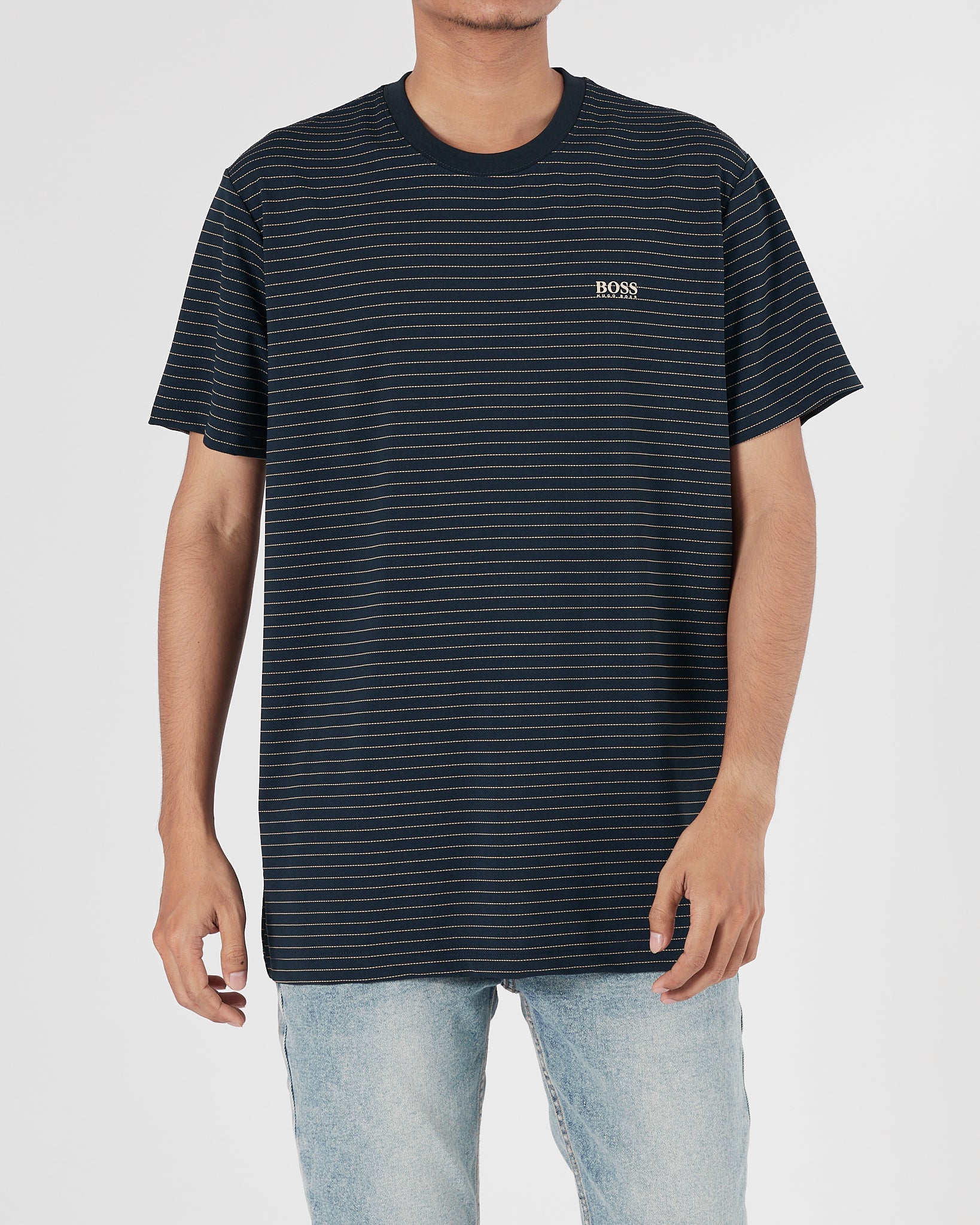 HUG Stripes Over Printed Men Blue T-Shirt 15.90