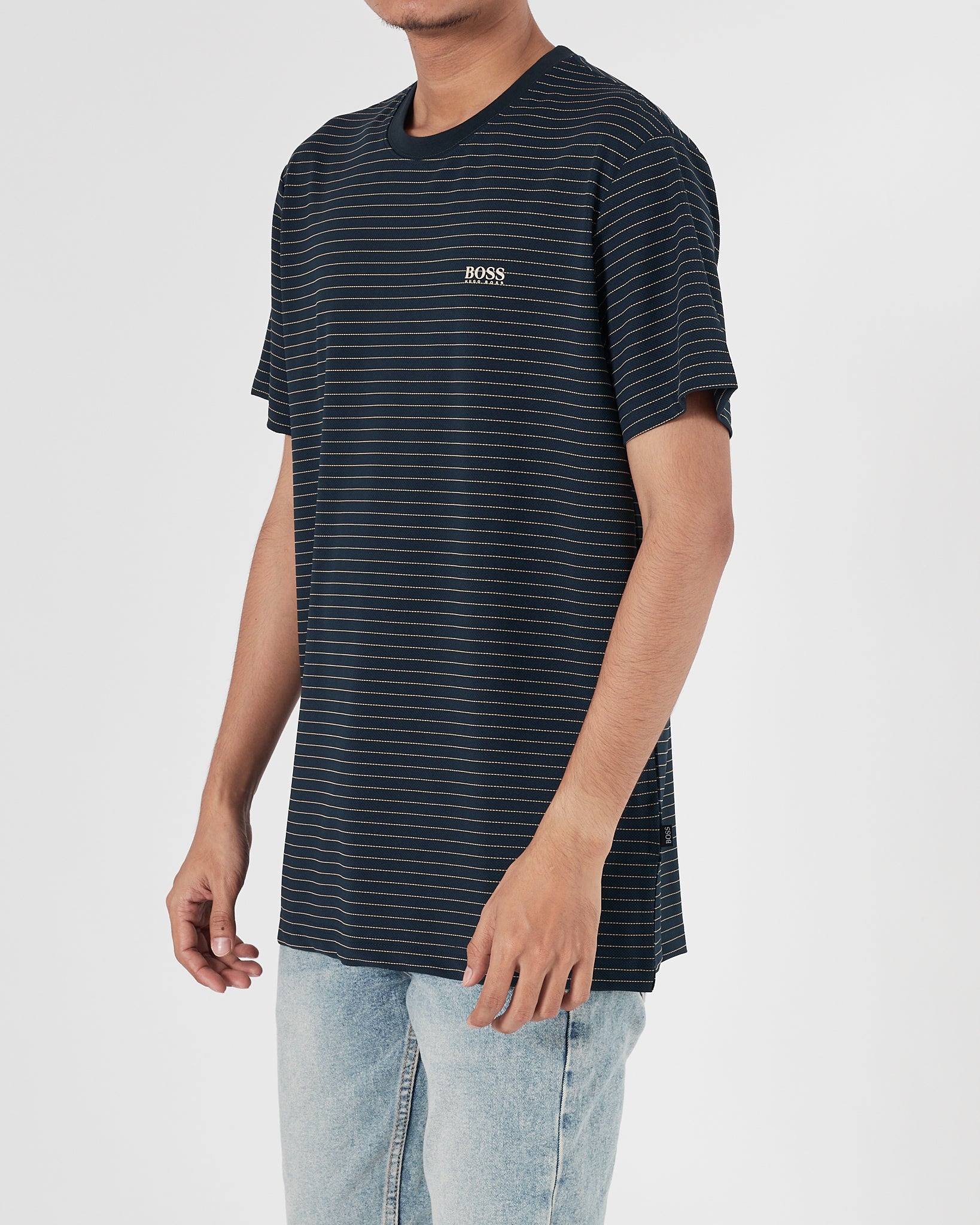 HUG Stripes Over Printed Men Blue T-Shirt 15.90