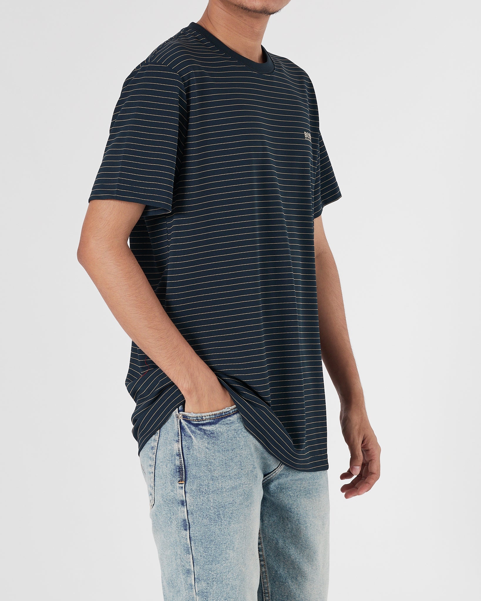 HUG Stripes Over Printed Men Blue T-Shirt 15.90