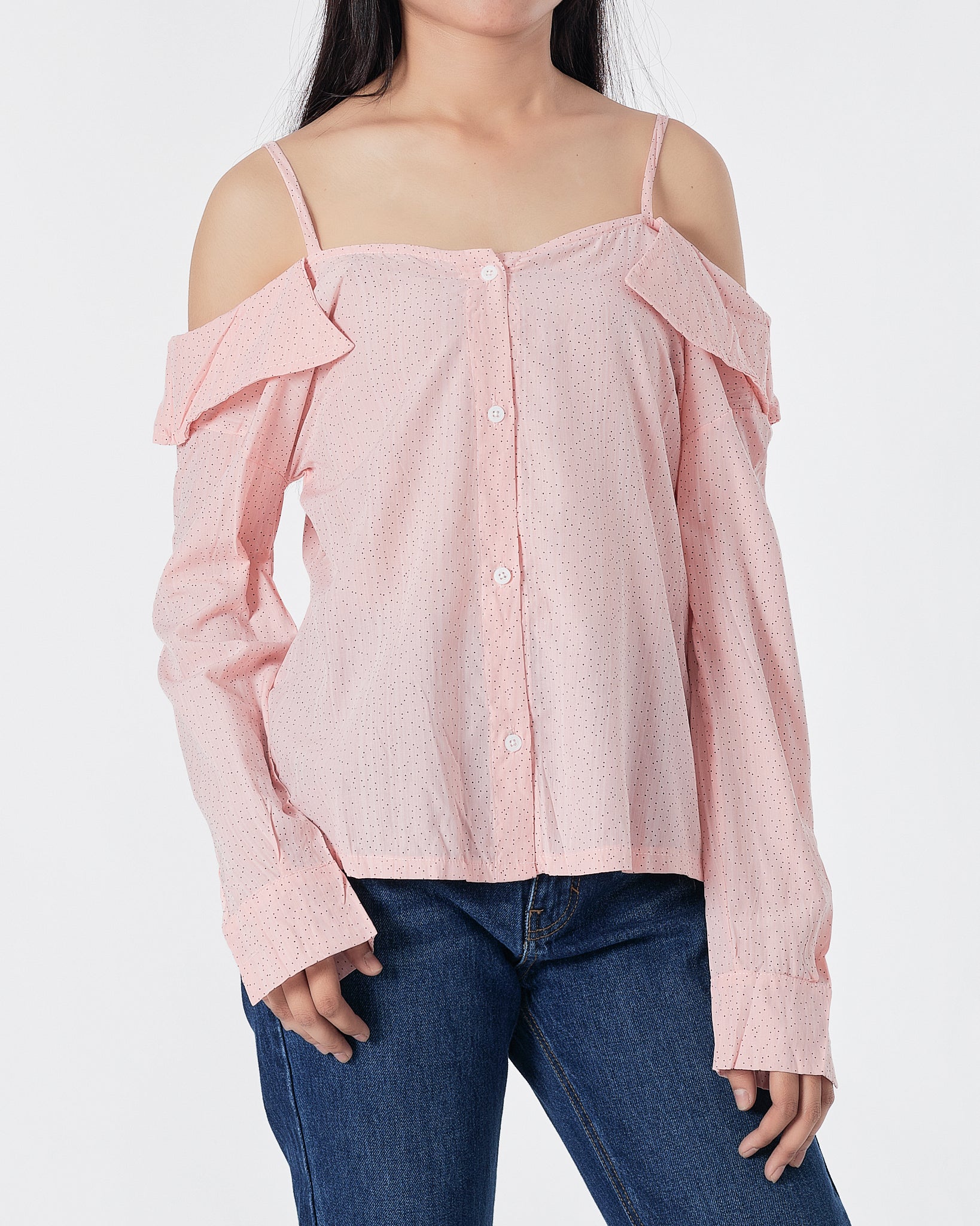 Dots Over Printed Pink Lady Shirts Long Sleeve 14.90