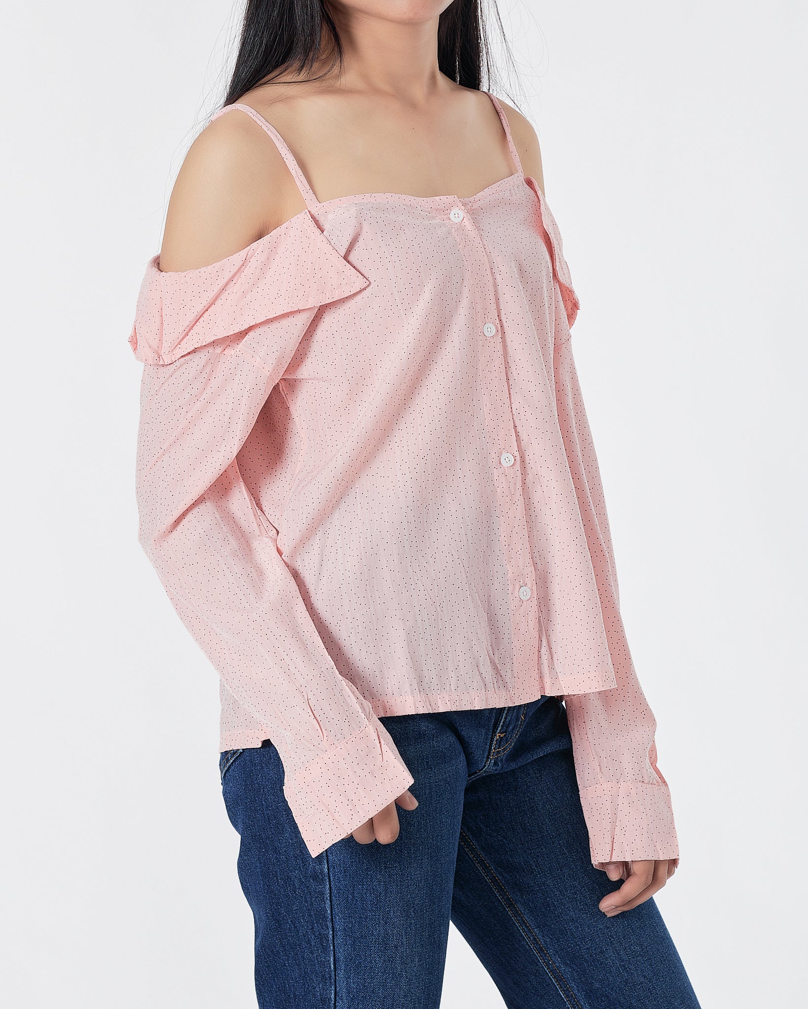 Dots Over Printed Pink Lady Shirts Long Sleeve 14.90