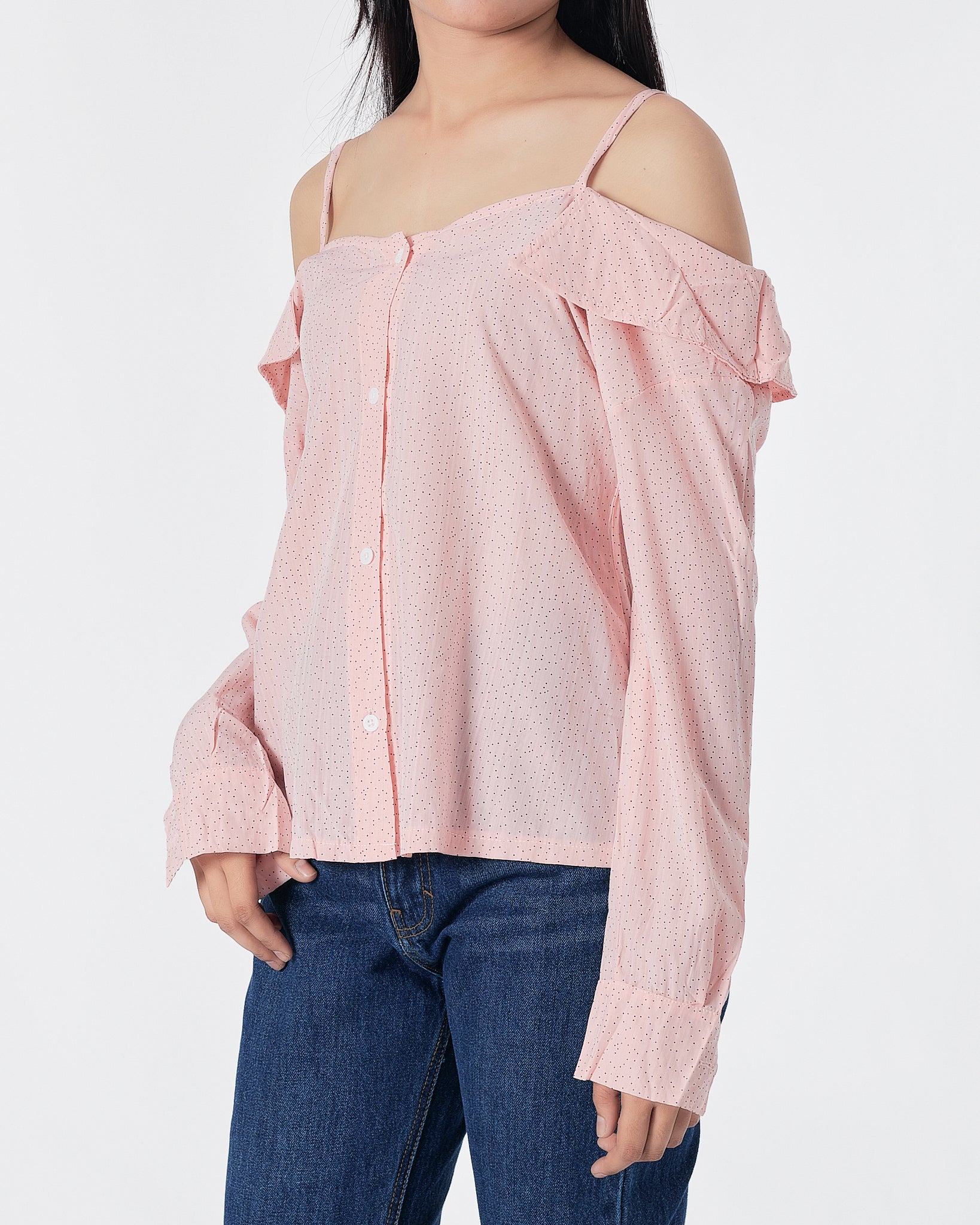 Dots Over Printed Pink Lady Shirts Long Sleeve 14.90