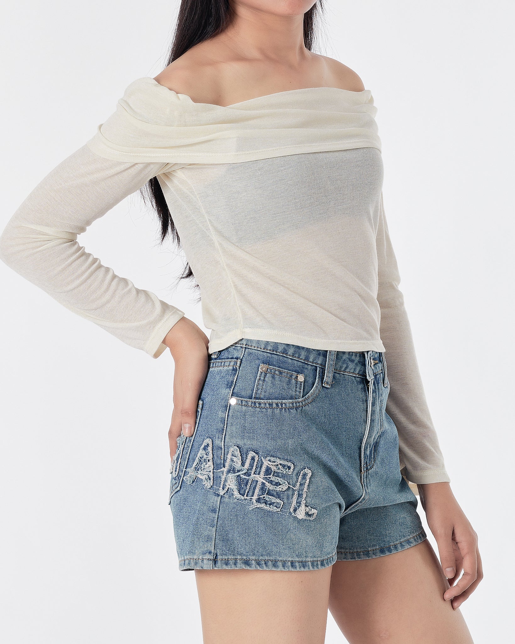 Off Shoulder Yellow Lady T-Shirt Long Sleeve 13.90