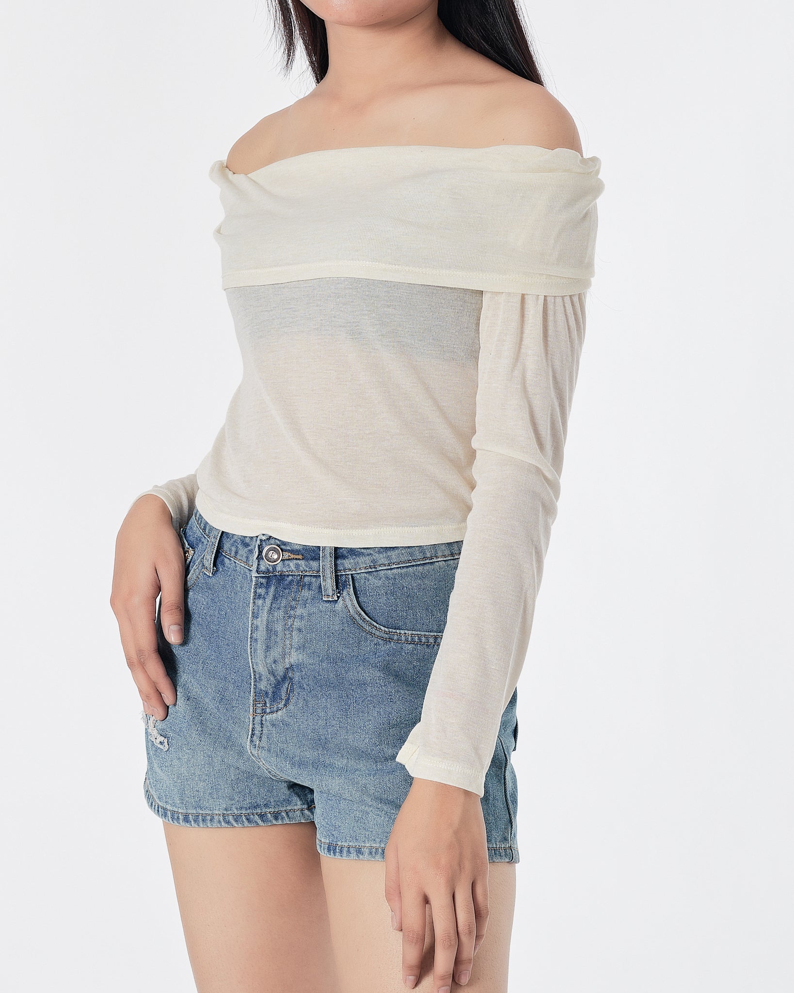 Off Shoulder Yellow Lady T-Shirt Long Sleeve 13.90