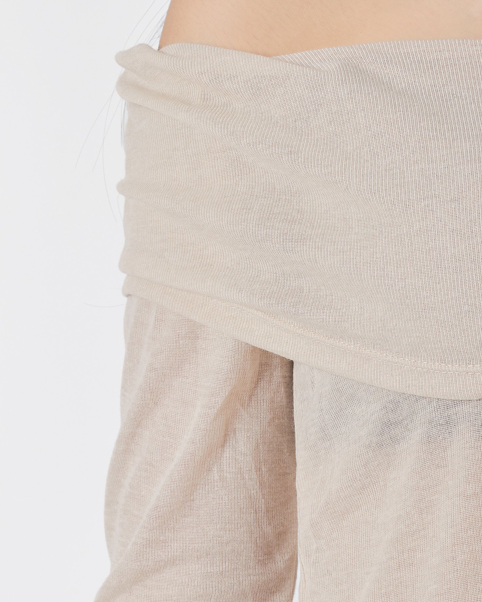 Off Shoulder Cream Lady T-Shirt Long Sleeve 13.90
