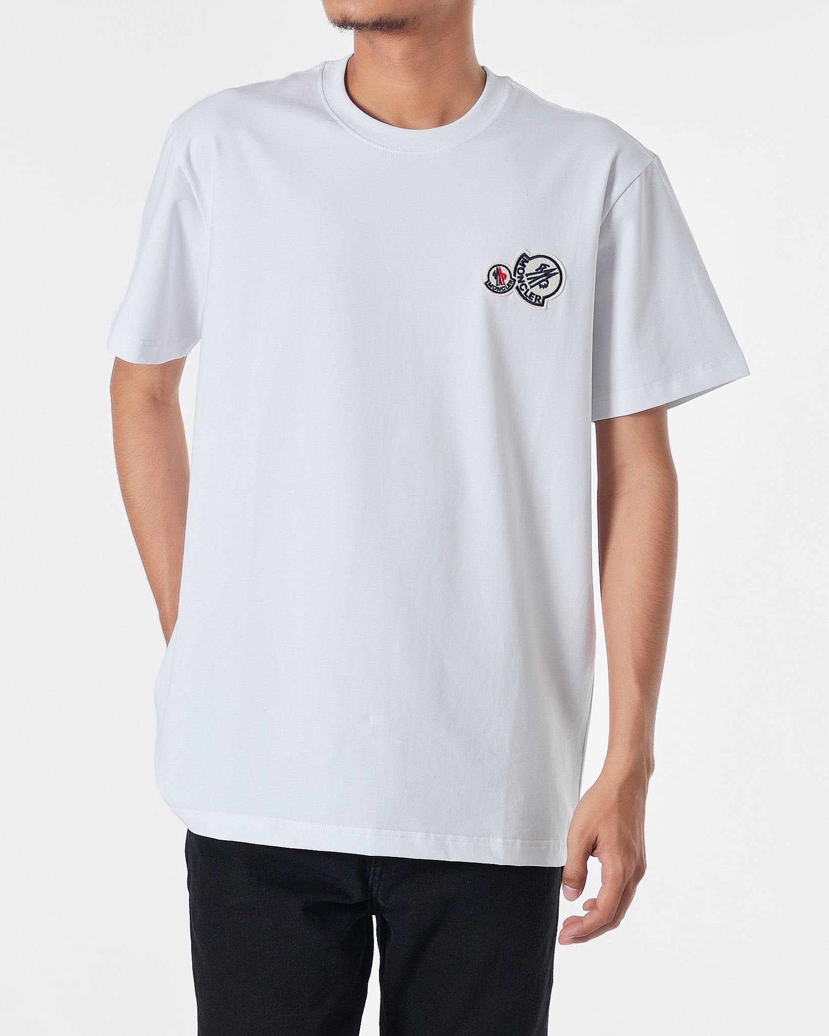 MON Logo Embroidered Men White T-Shirt 15.90