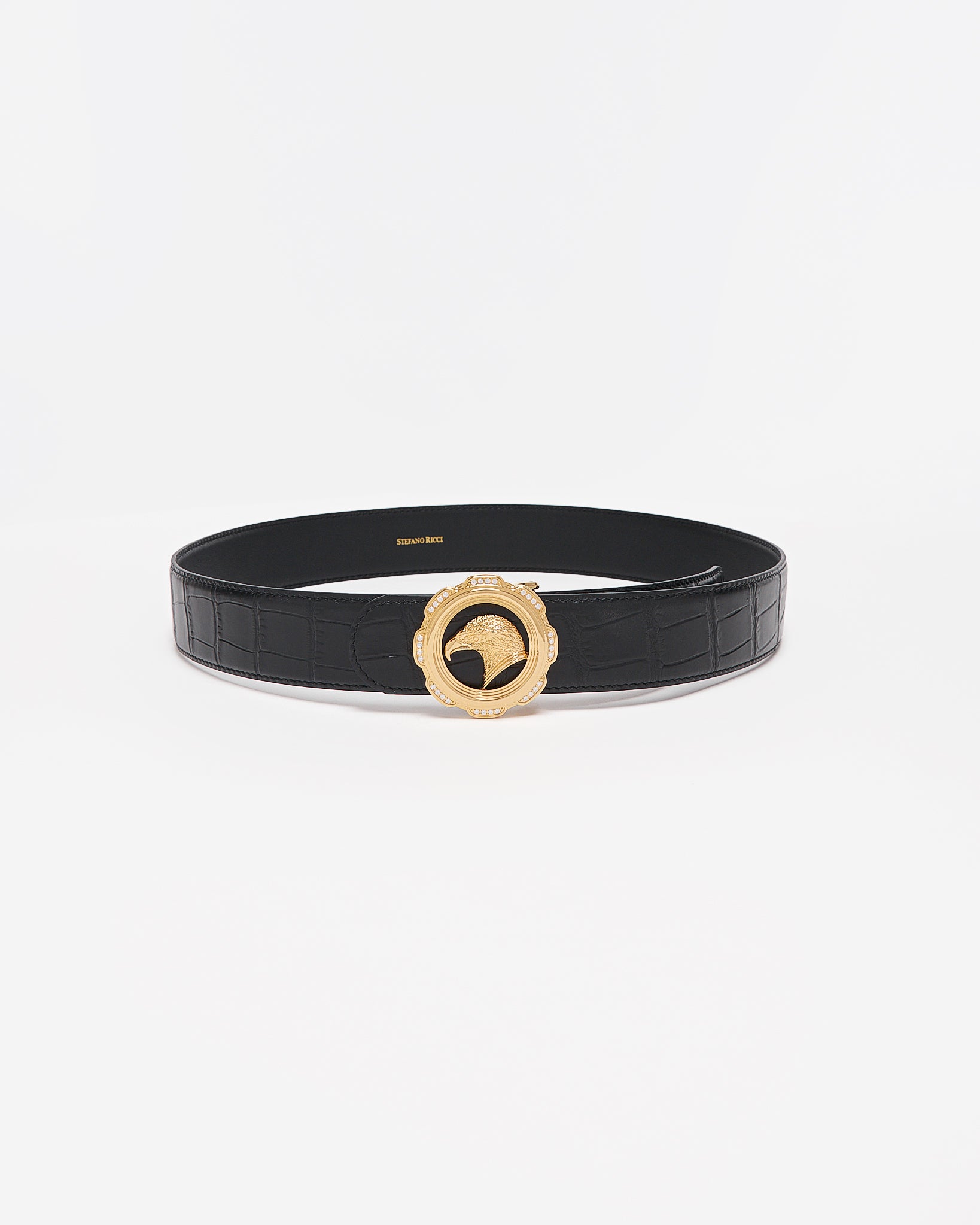 SR Gold Logo Men Black Leather Belt 94.90