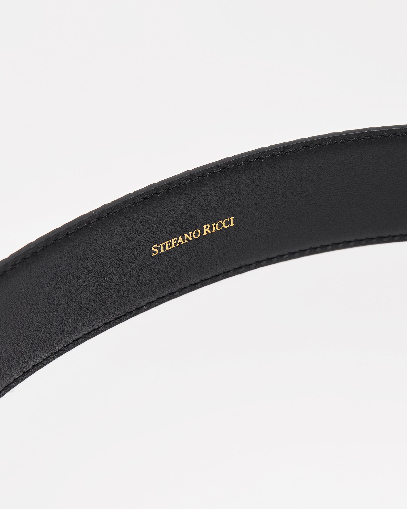 SR Gold Logo Men Black Leather Belt 94.90