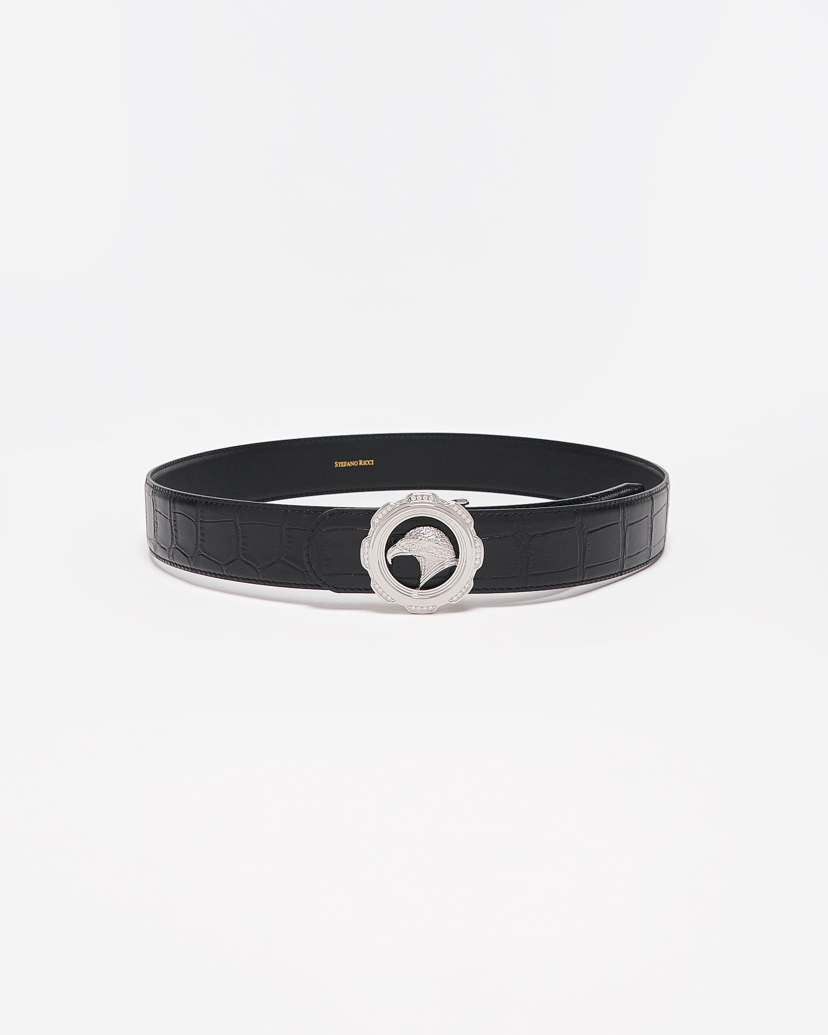 SR Silver Logo Men Black Leather Belt 94.90