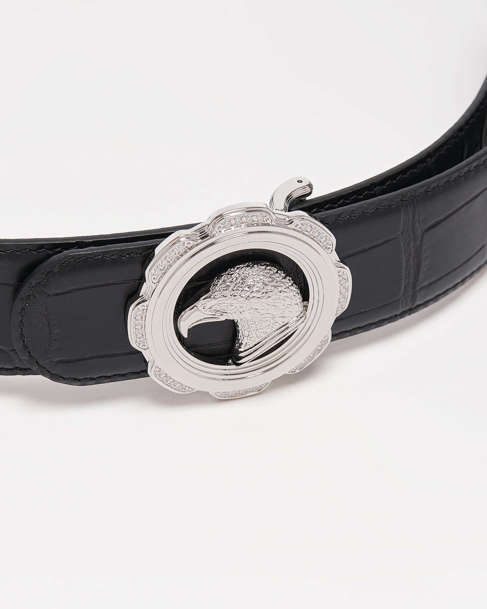 SR Silver Logo Men Black Leather Belt 94.90