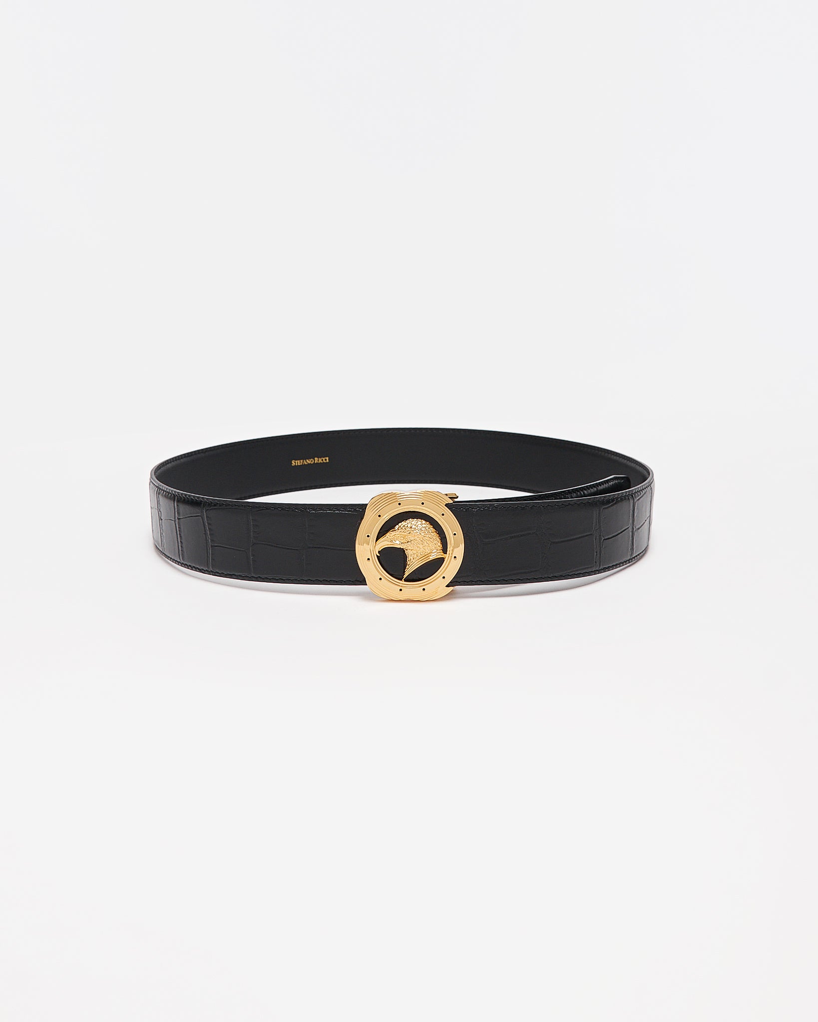 SR Gold Logo Men Black Leather Belt 94.90