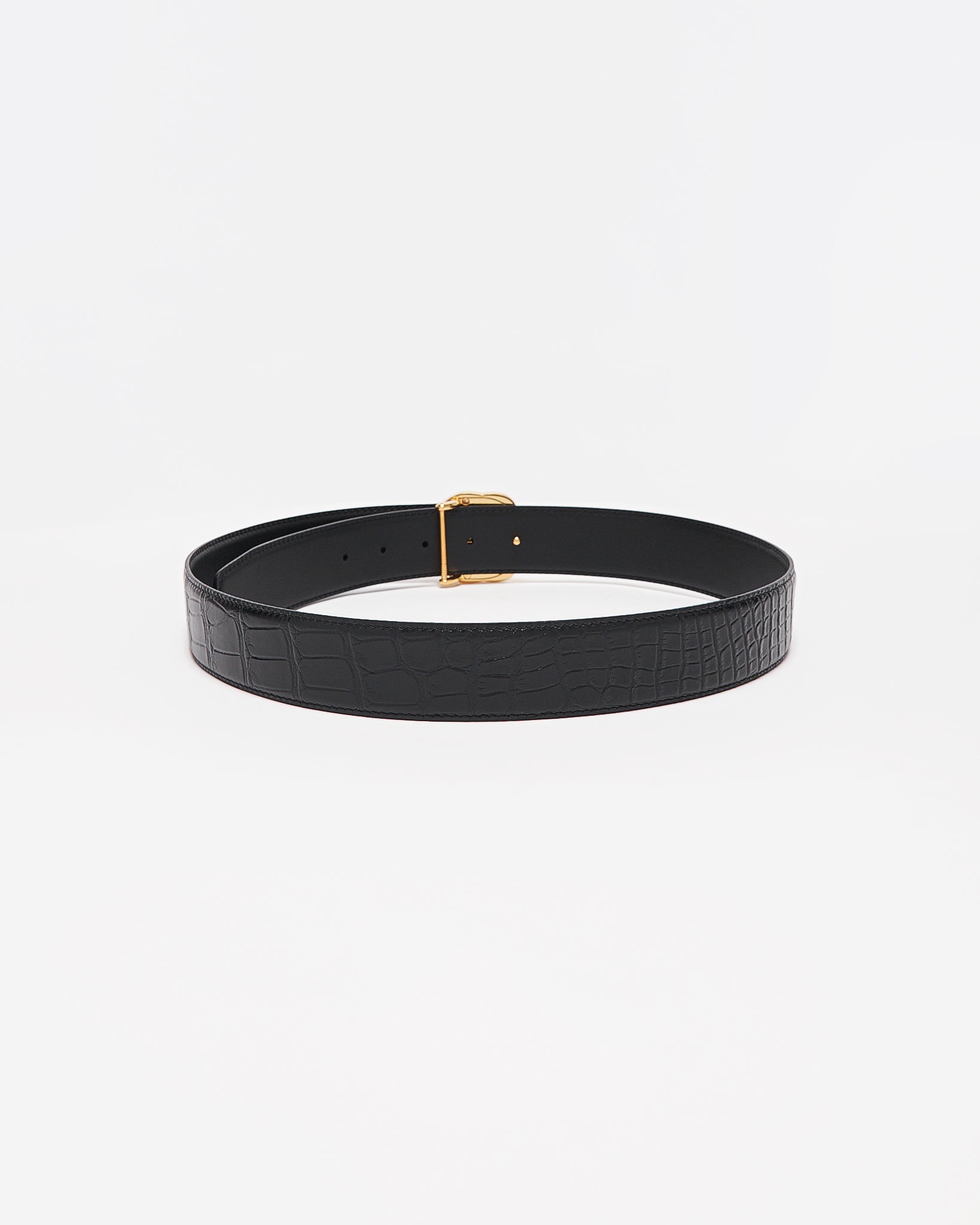SR Gold Logo Men Black Leather Belt 94.90