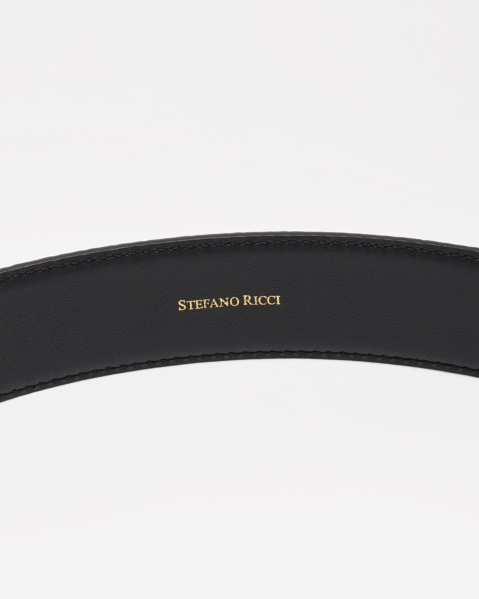 SR Gold Logo Men Black Leather Belt 94.90