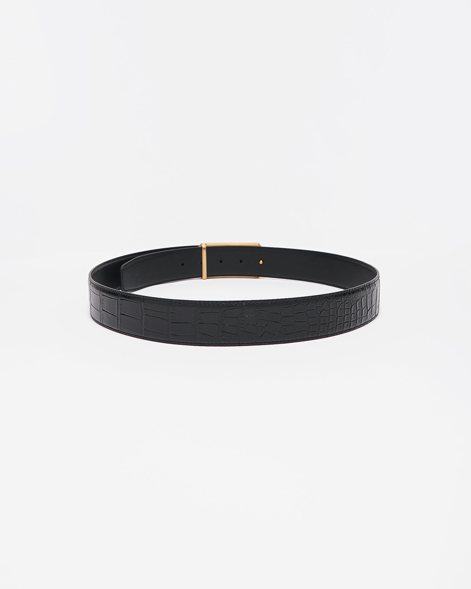 SR Gold Logo Men Black Leather Belt 95.90