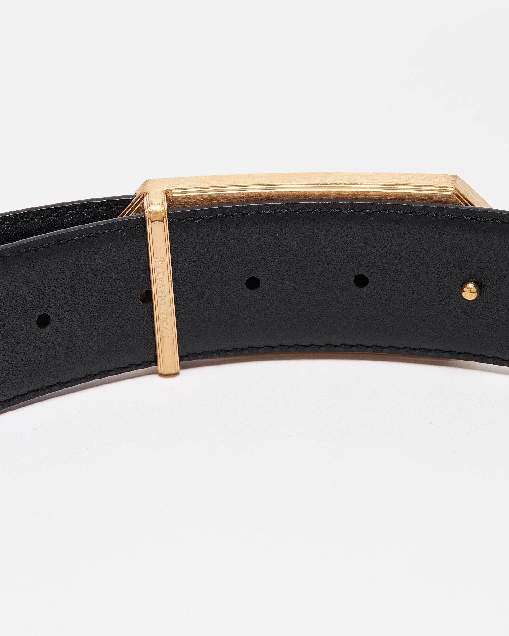 SR Gold Logo Men Black Leather Belt 95.90