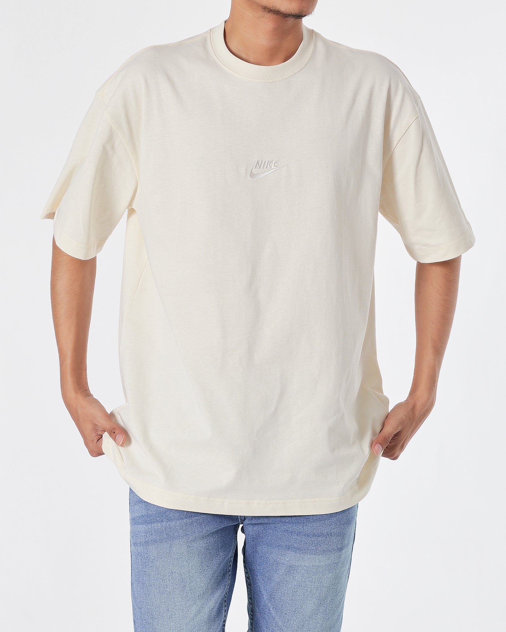NIK Logo Embroidered Men Cream T-Shirt 16.90