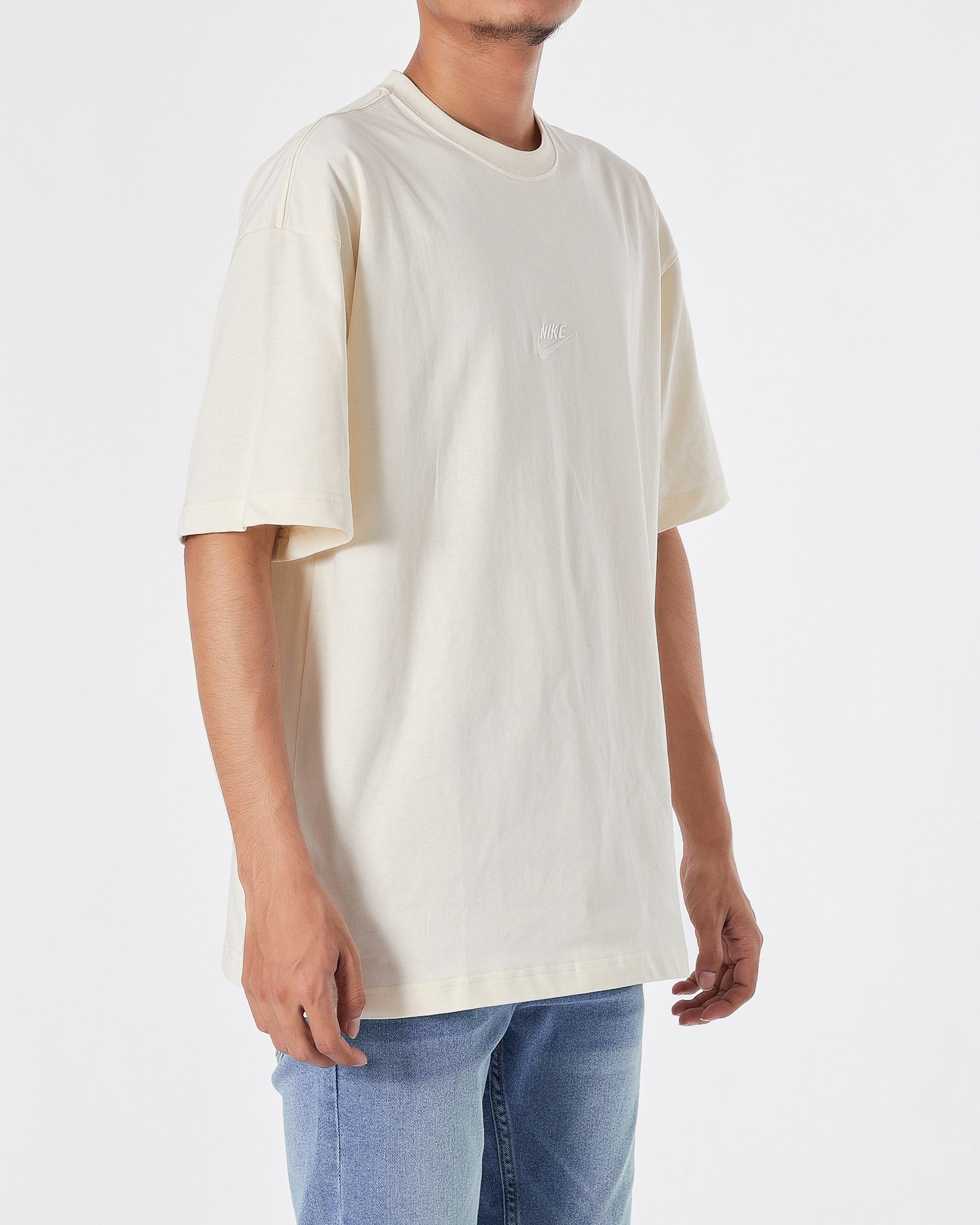 NIK Logo Embroidered Men Cream T-Shirt 16.90
