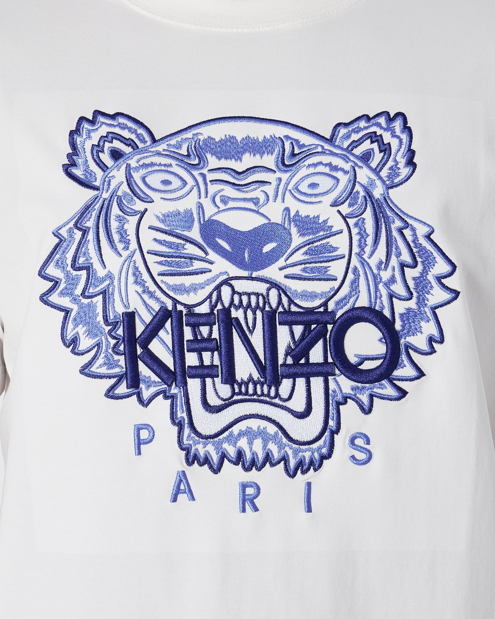 KEN Tiger Head Blue Embroidered Unisex White T-Shirt 23.90